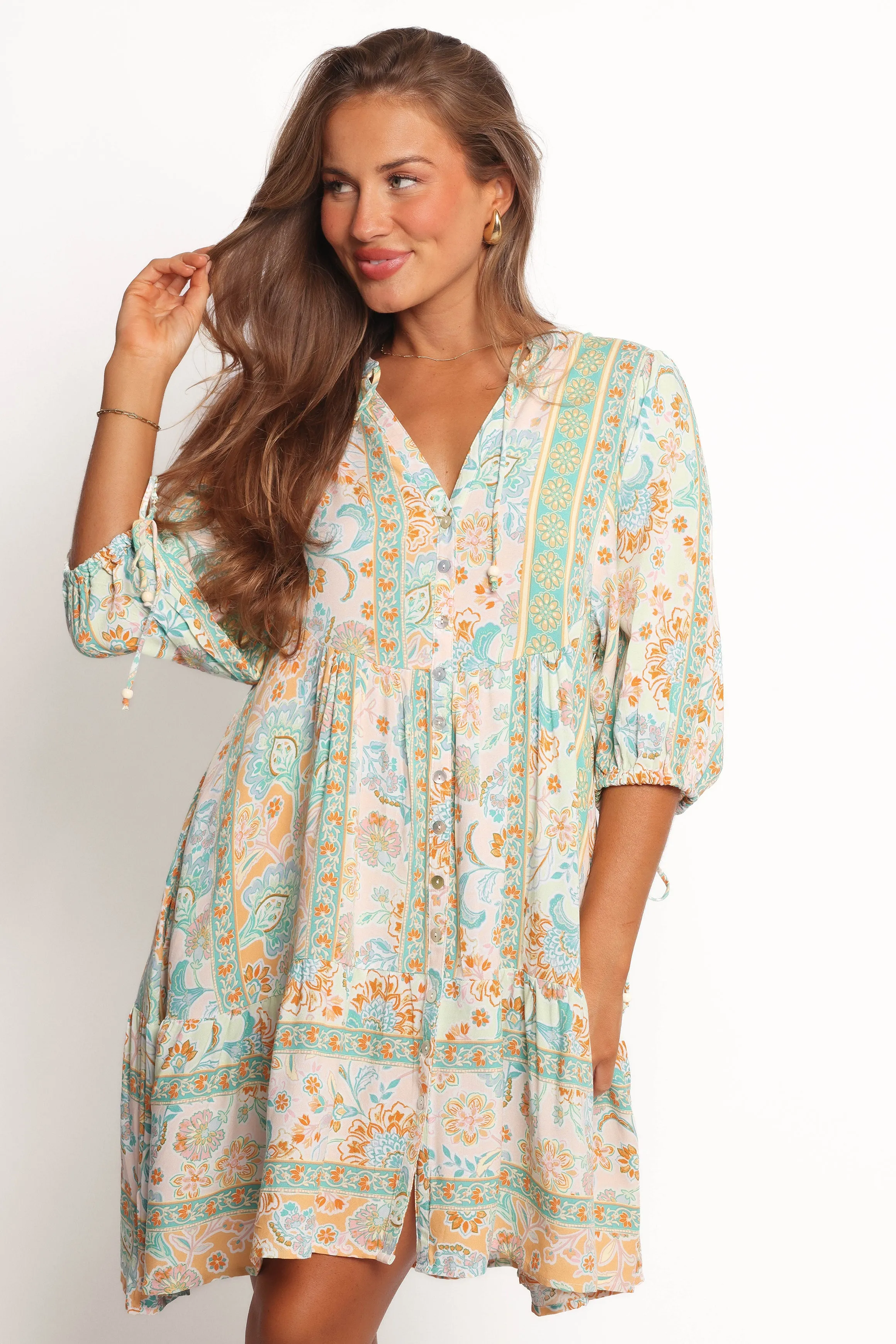 Arden Mini Dress - Green Multi sold by Petal & Pup product image thumbnail 3