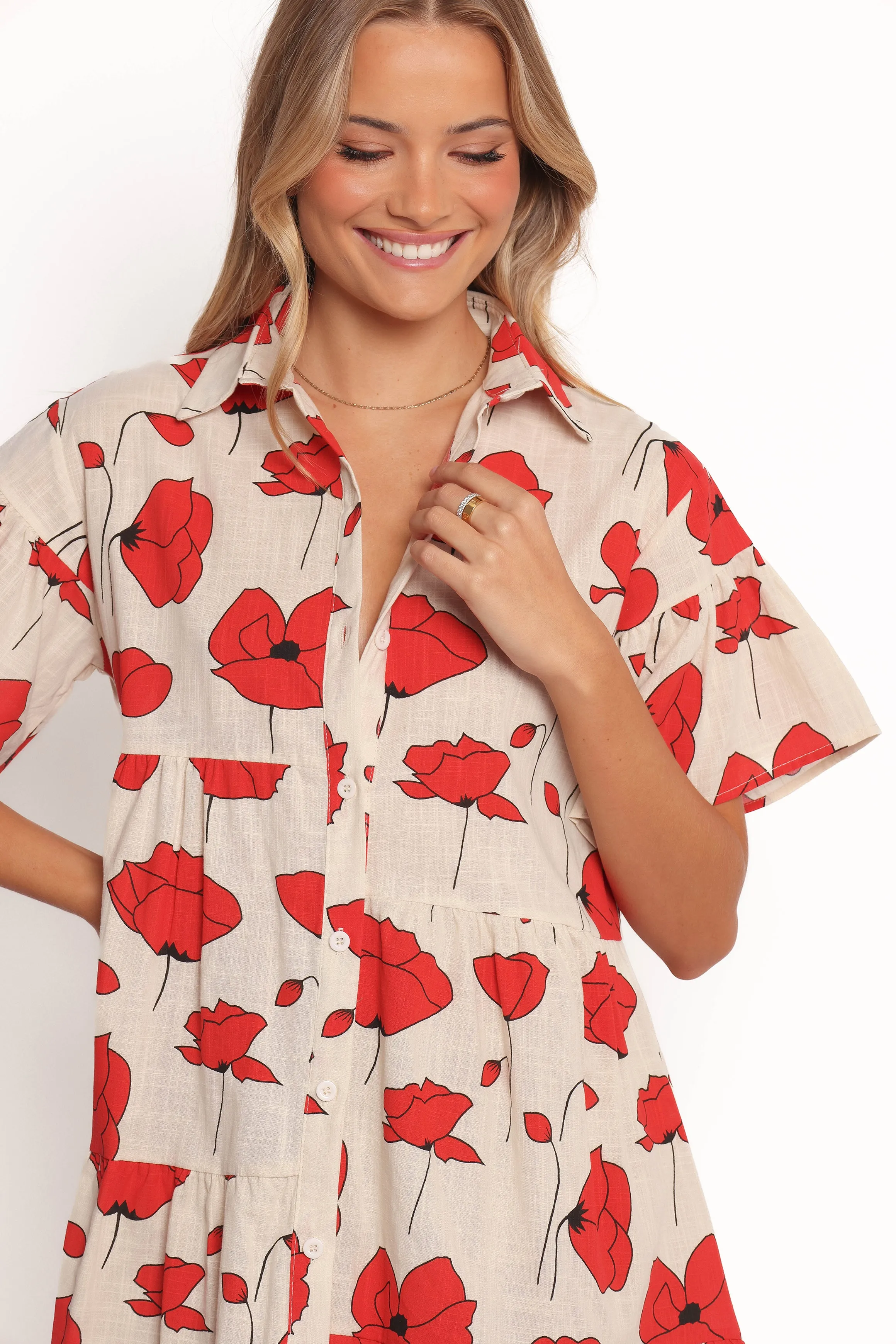 Peachy Mini Linen Dress - Red Poppy Print sold by Petal & Pup product image thumbnail 5