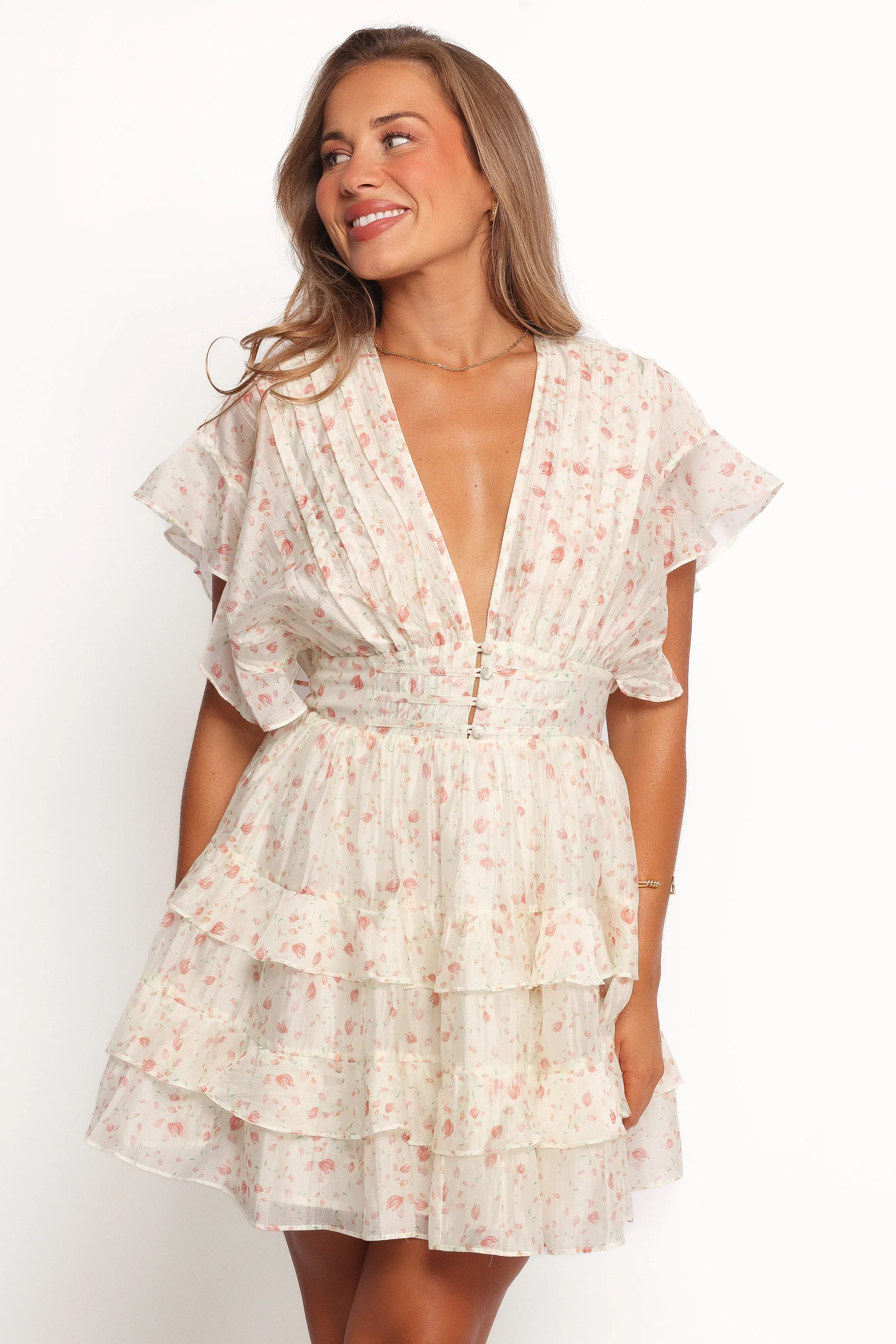 Tamsin Mini Dress - Cream Coral Floral sold by Petal & Pup