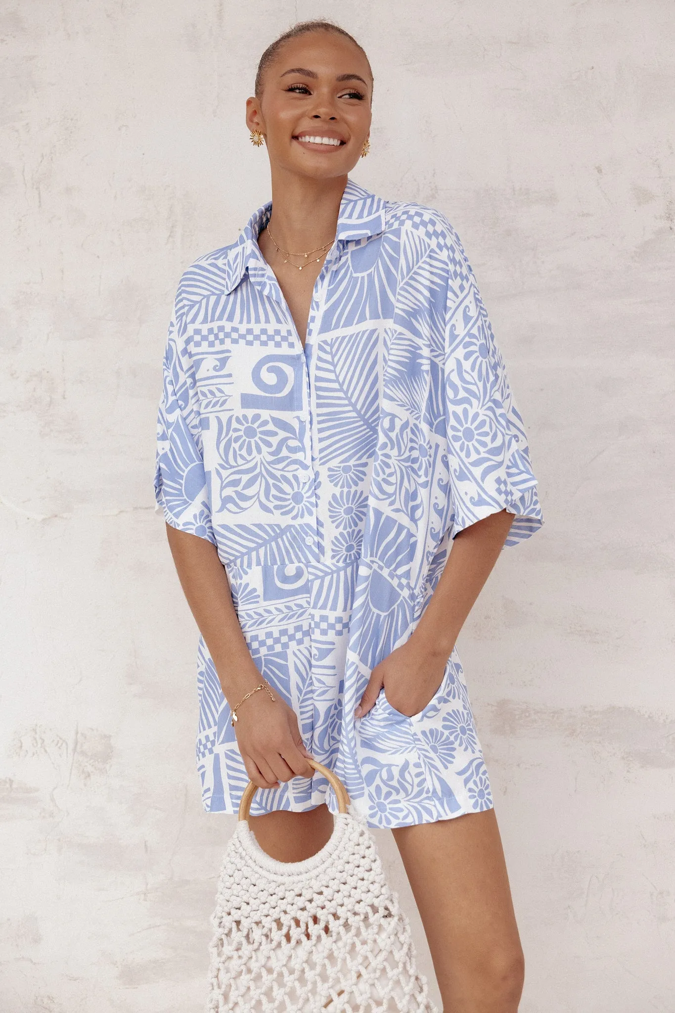 Ellisa Romper - Blue Floral sold by Petal & Pup