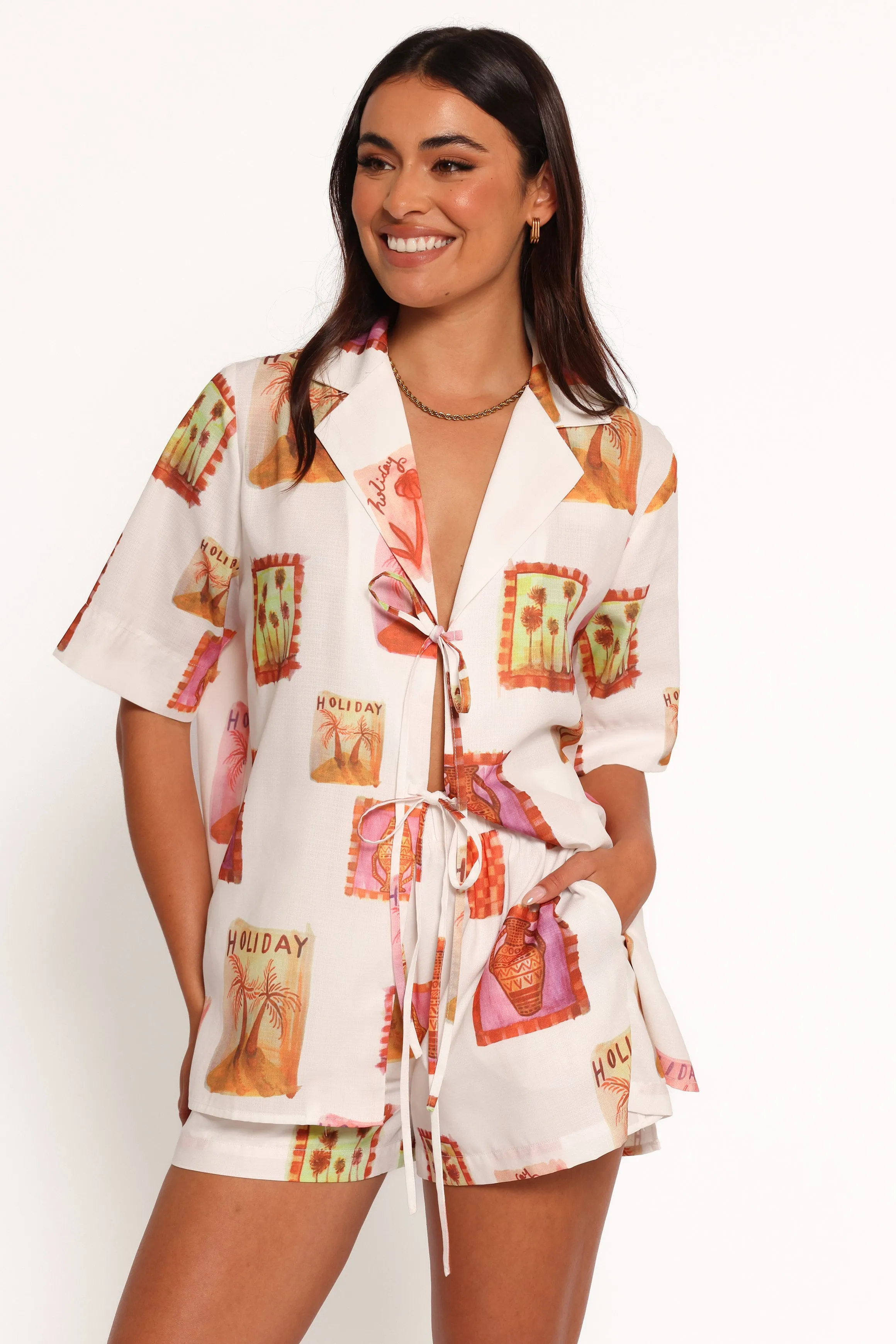 Aaliyah Tie Front Top - White Multi sold by Petal & Pup product image thumbnail 3