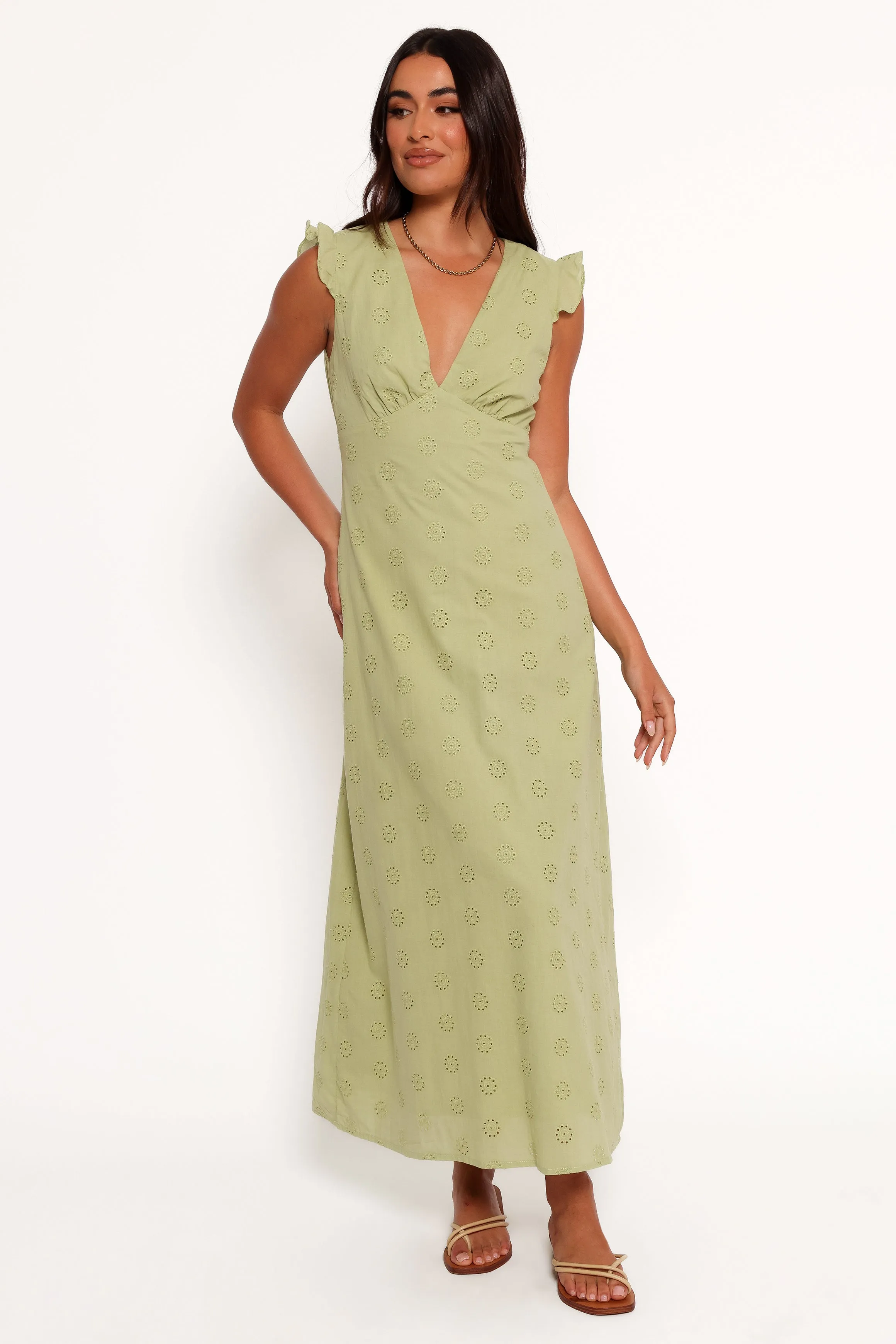 Ensley Flutter Sleeve Maxi Dress - Olive Green sold by Petal & Pup product image thumbnail 3