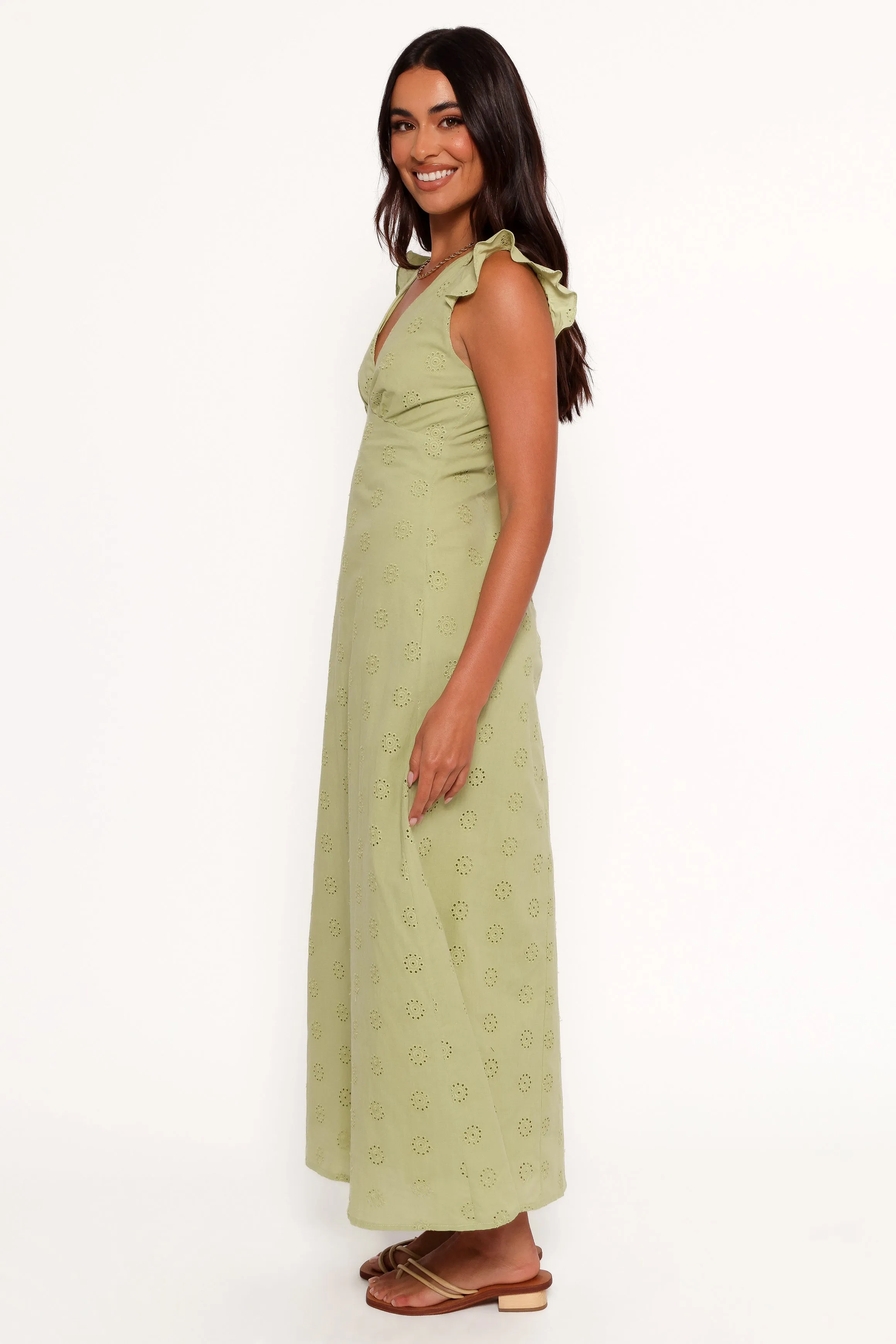 Ensley Flutter Sleeve Maxi Dress - Olive Green sold by Petal & Pup product image thumbnail 5