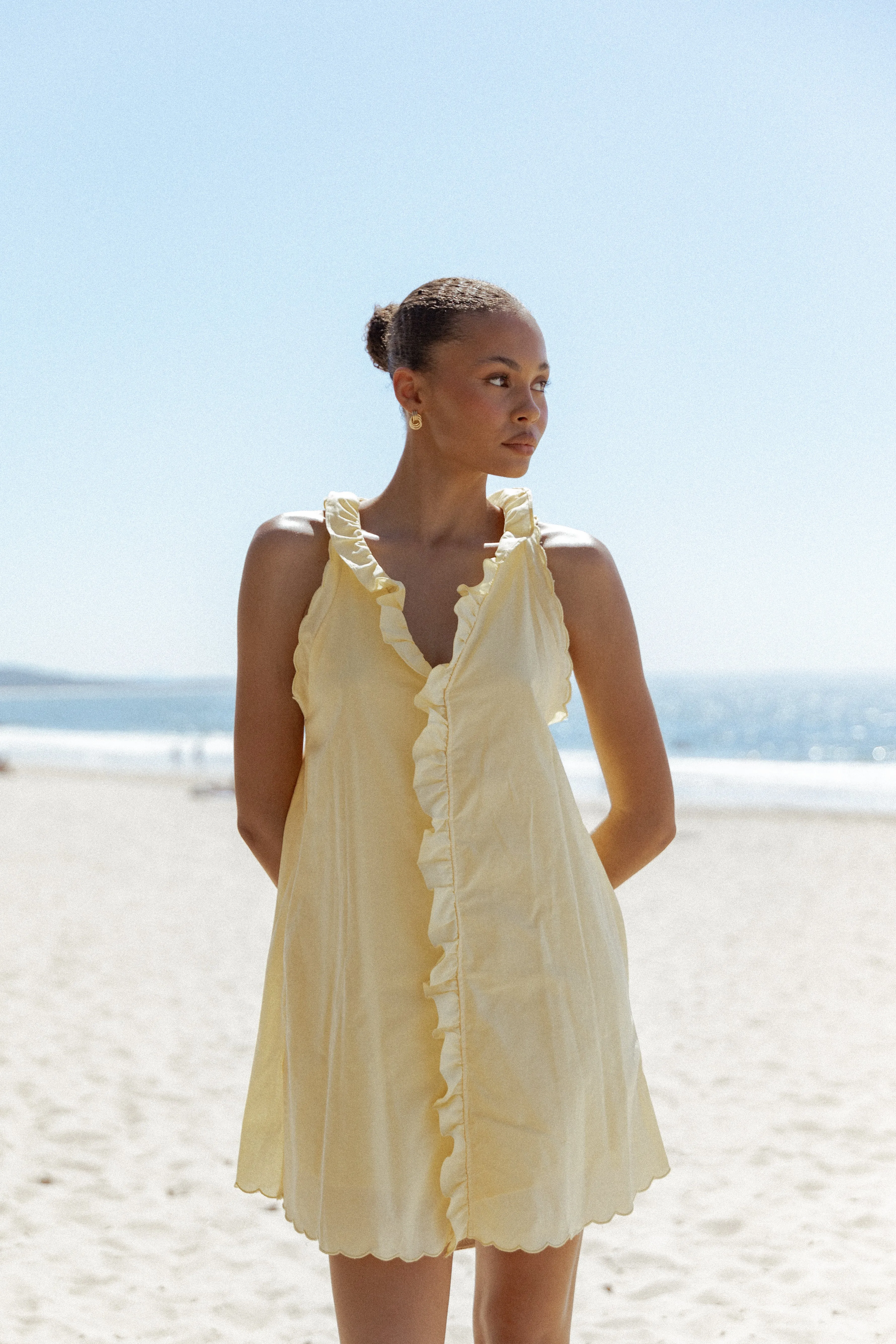 Cassandra Ruffle Mini Dress - Butter Yellow sold by Petal & Pup