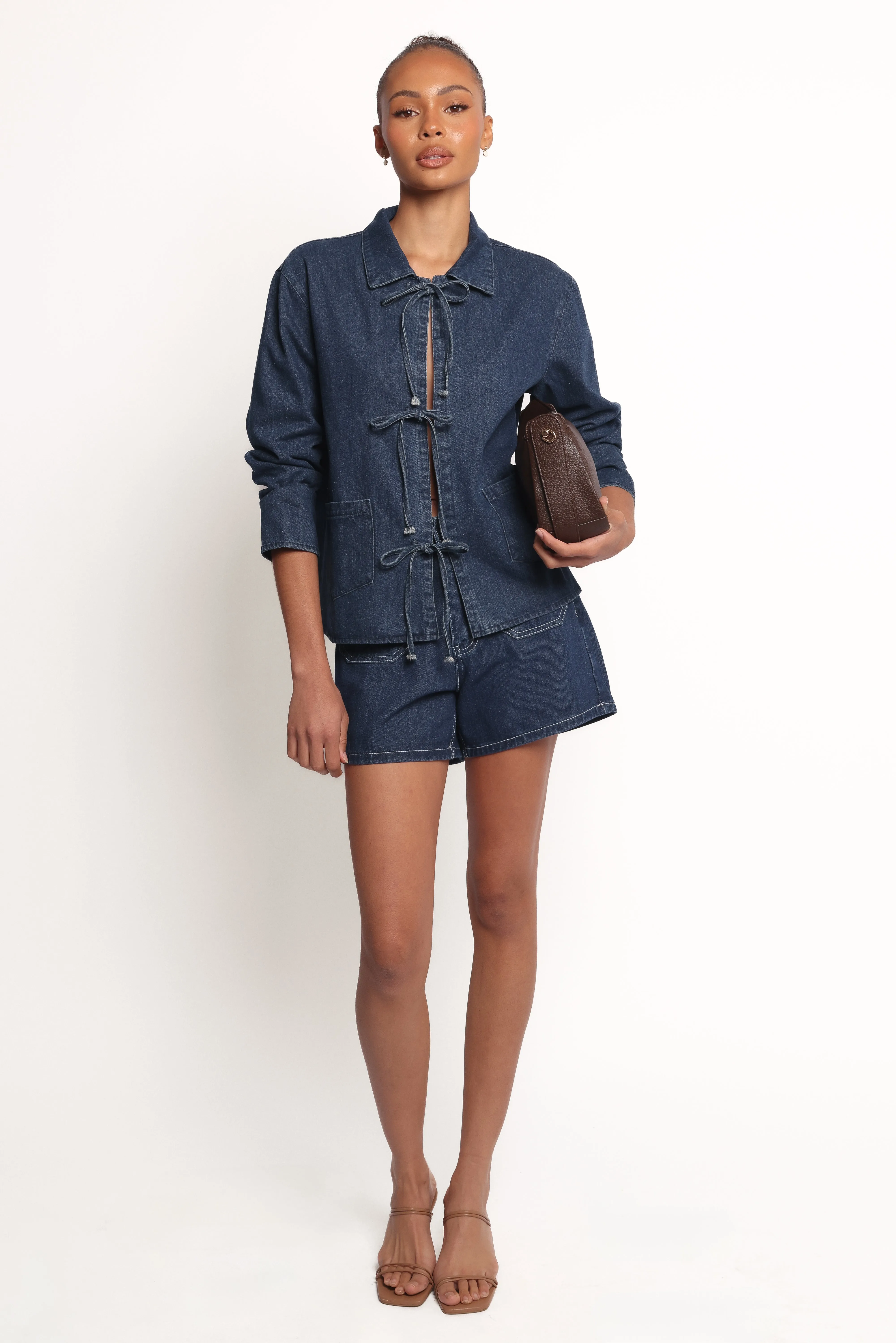 Avon Bow Front Denim Shacket - Denim sold by Petal & Pup