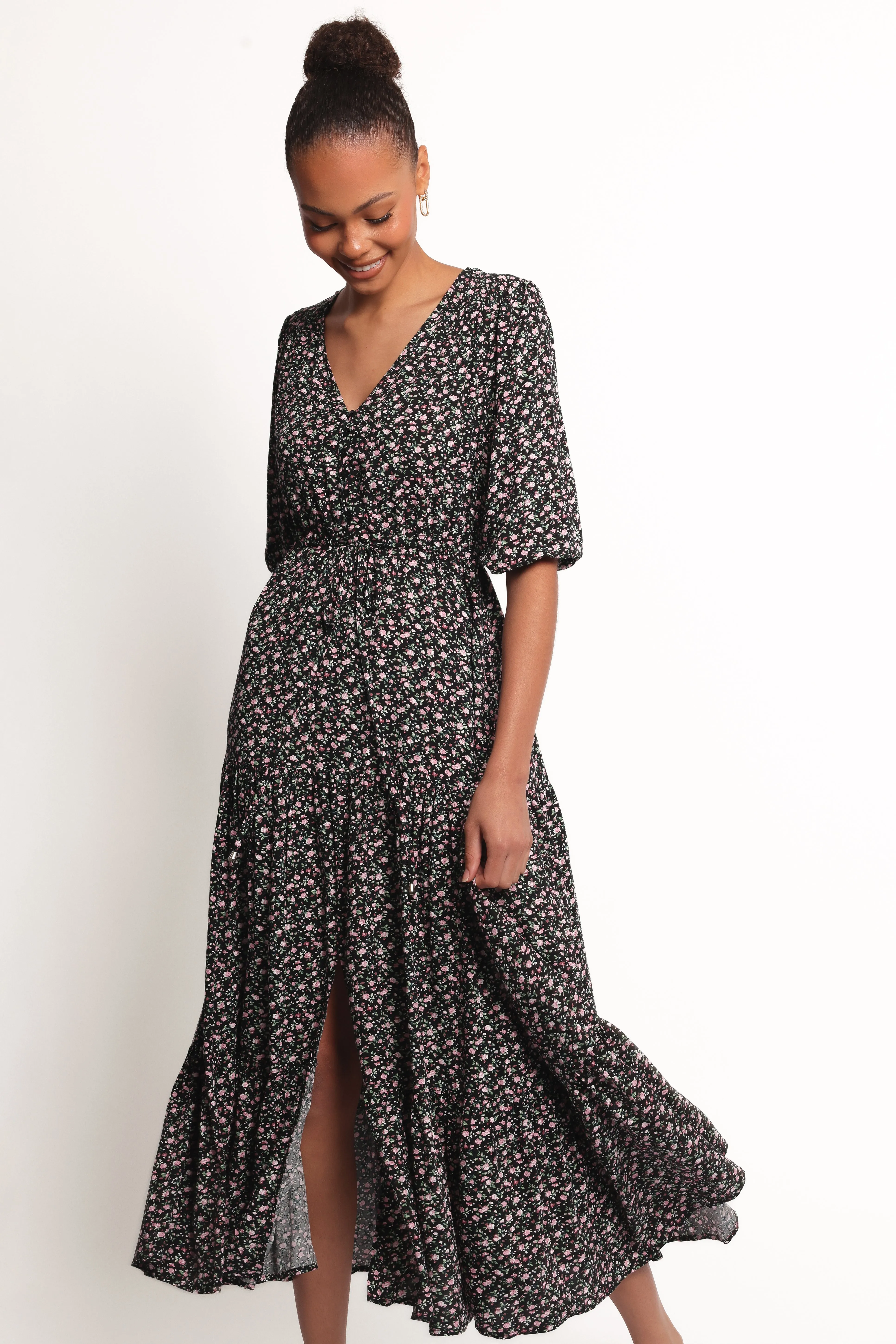 Kelda Dress - Black Rosebud Floral sold by Petal & Pup