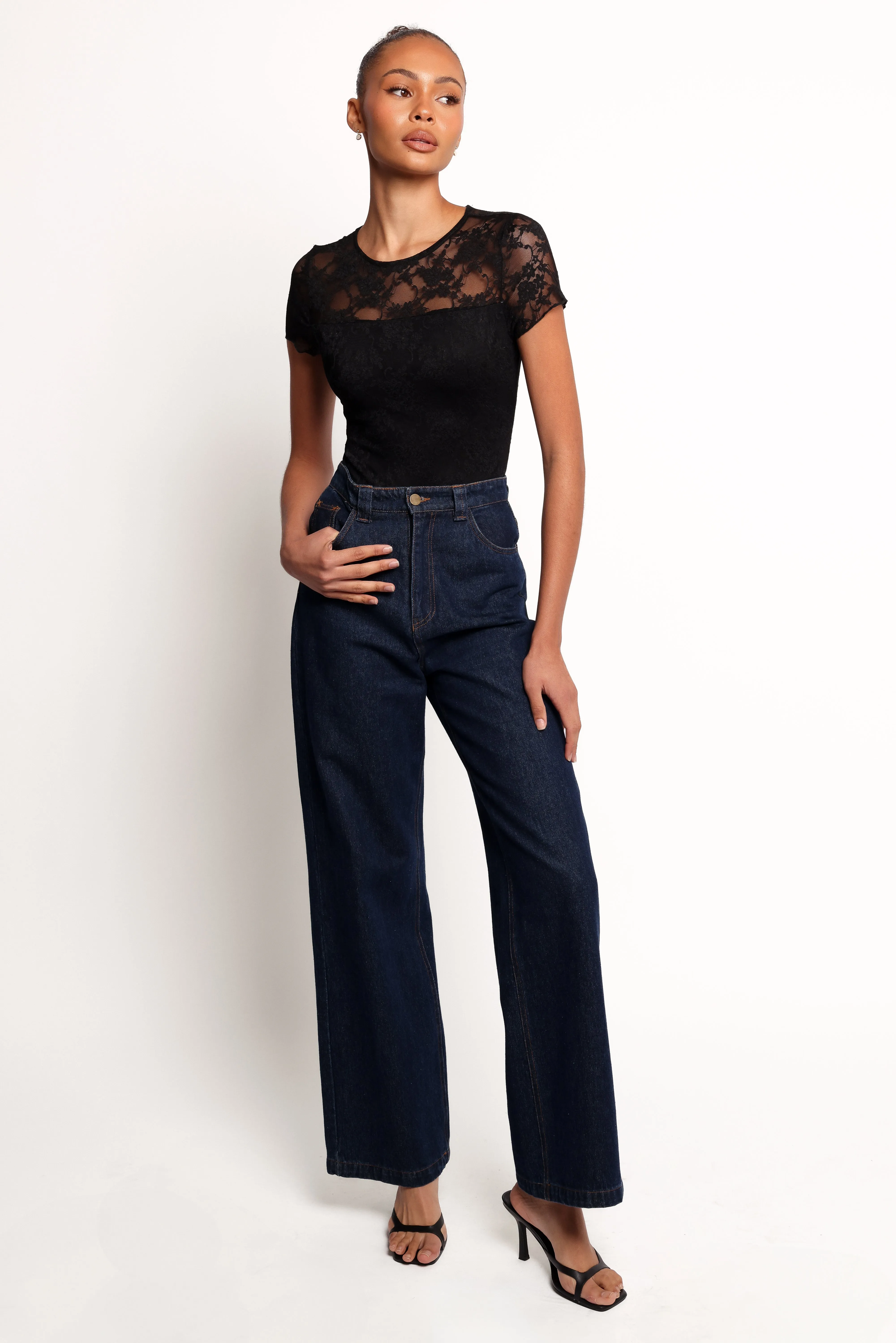 Ziva Lace Overlay Bodysuit - Black sold by Petal & Pup