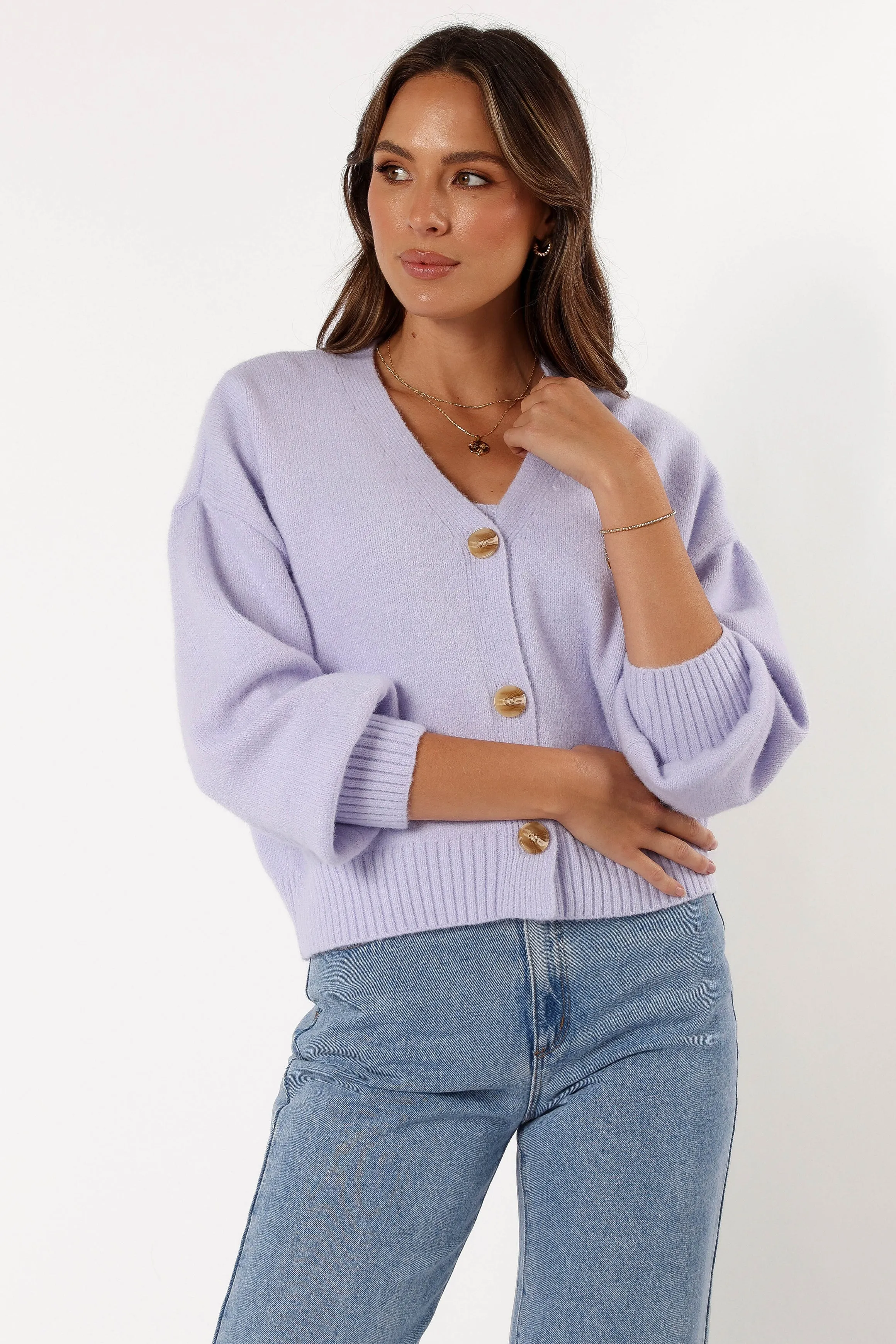 Isabel Button Front Cardigan - Lilac sold by Petal & Pup product image thumbnail 3