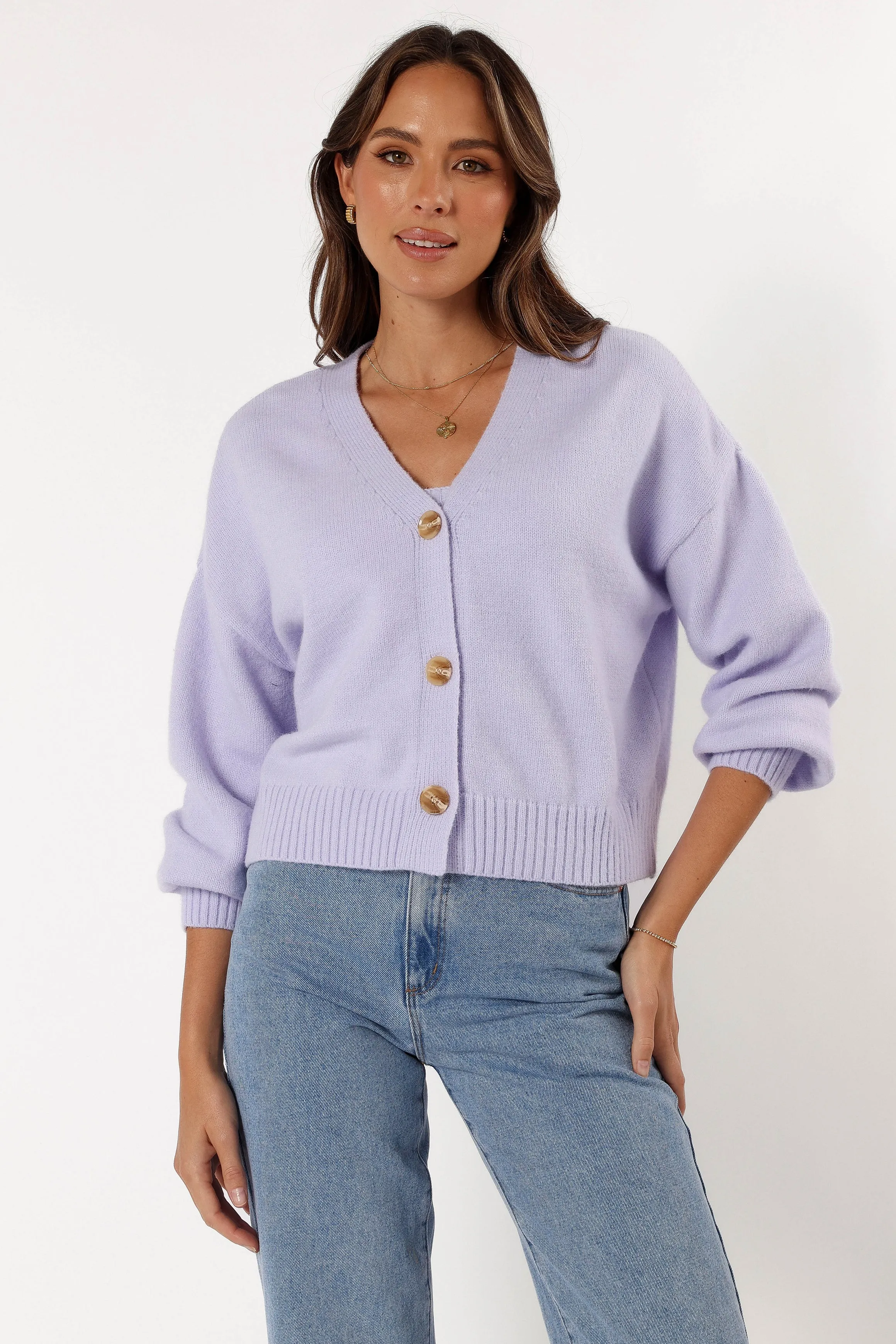 Isabel Button Front Cardigan - Lilac sold by Petal & Pup product image thumbnail 5