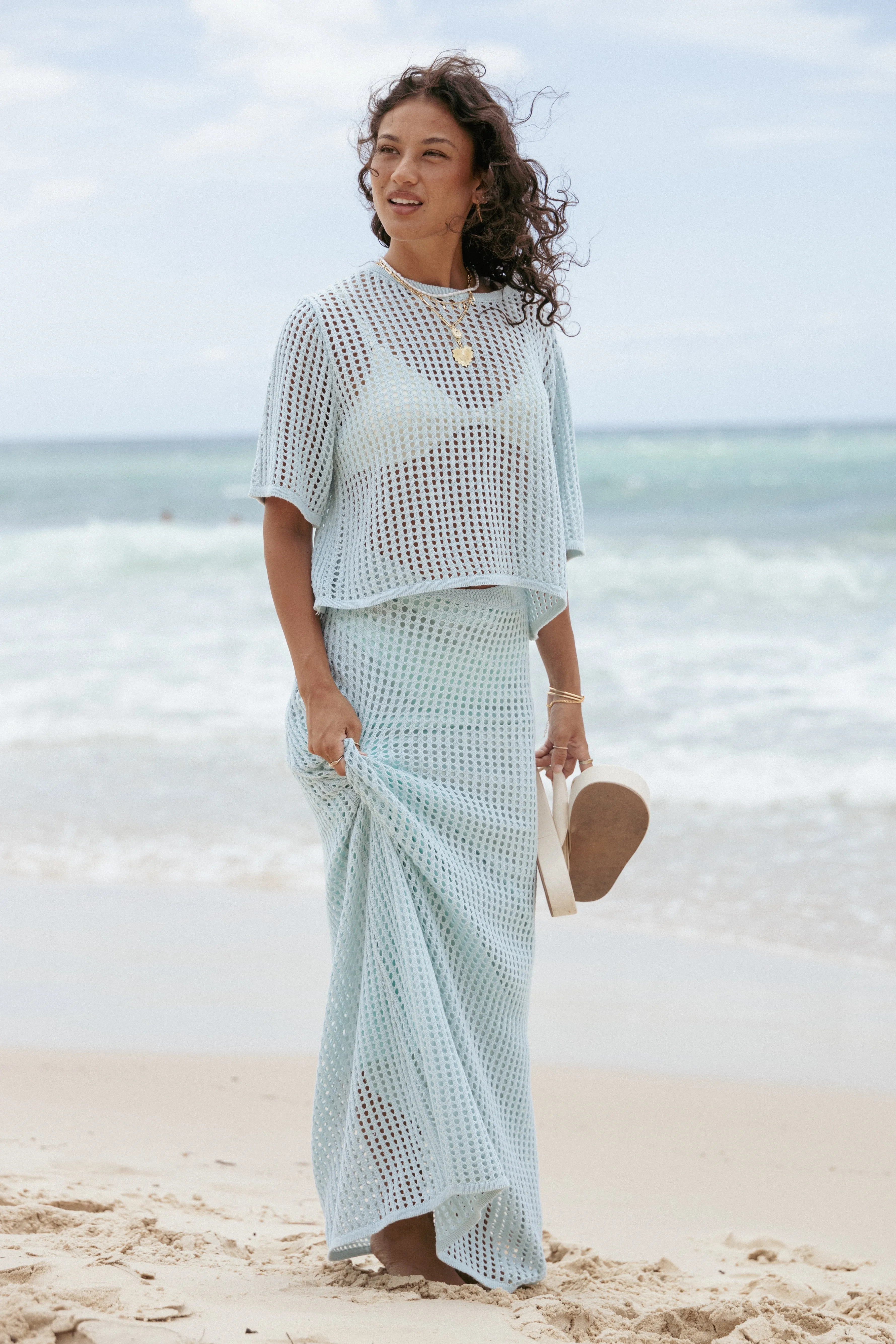 Kinnie Knit Skirt Set - Light Blue sold by Petal & Pup