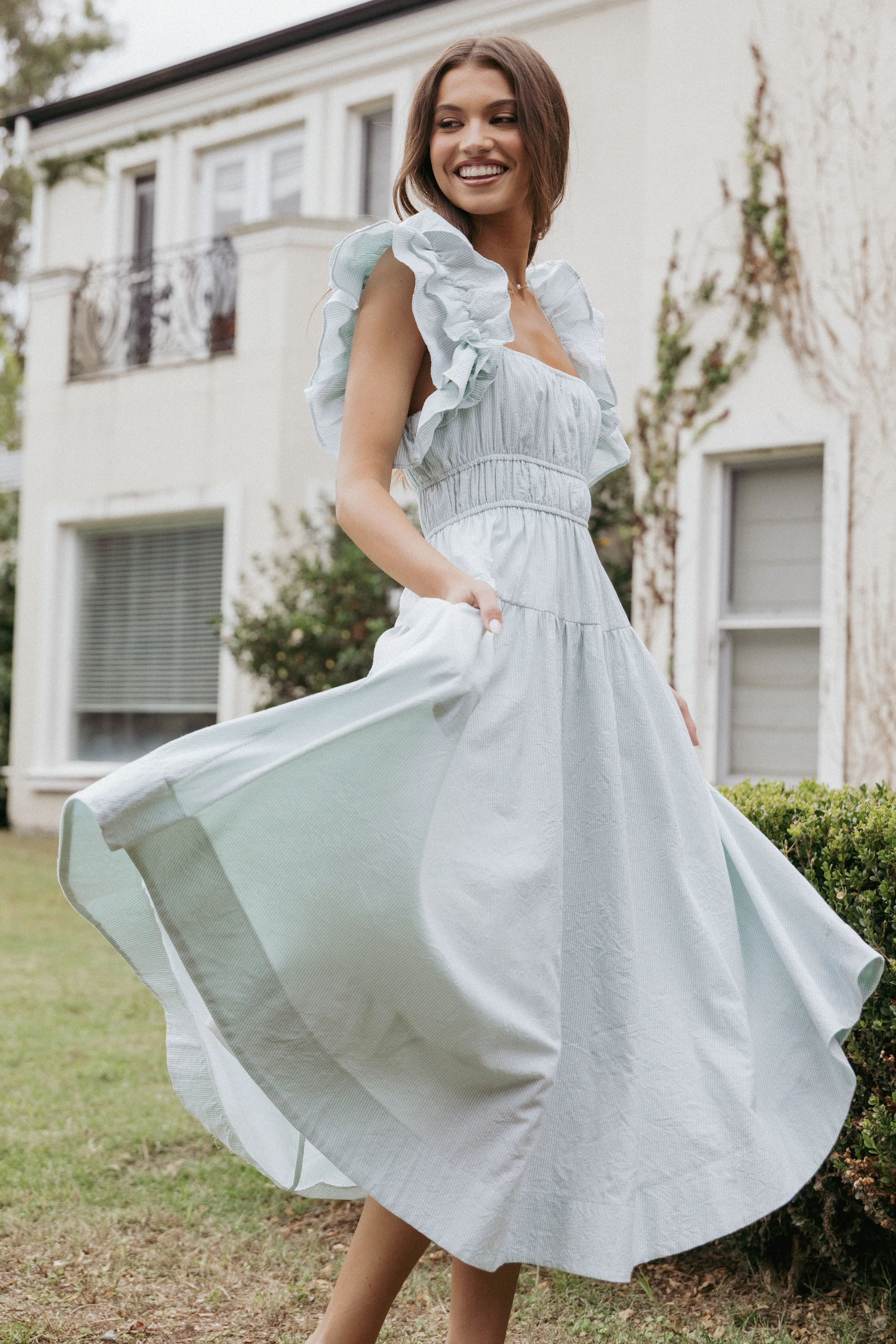 Linda Midi Dress - Green Stripe sold by Petal & Pup