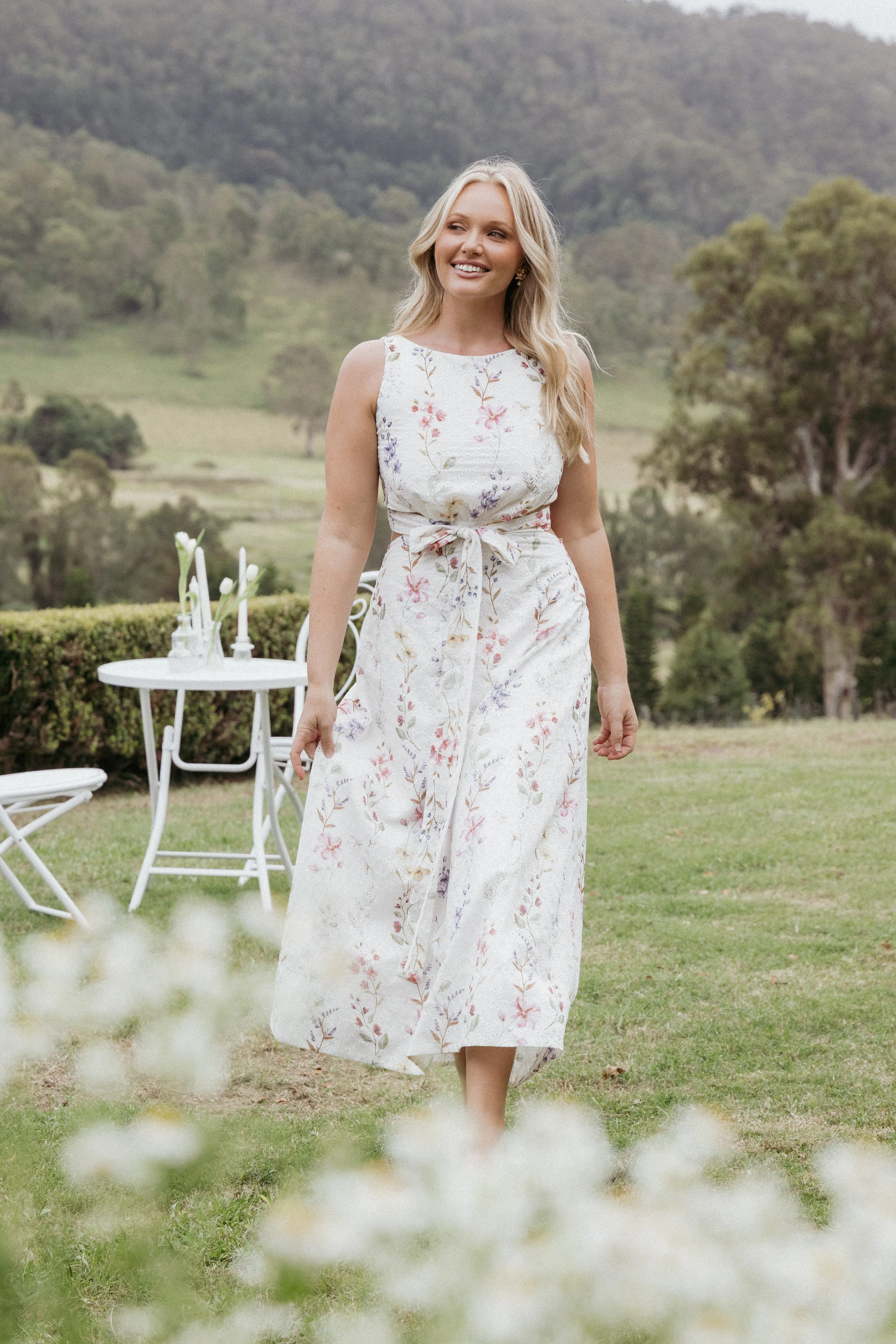 Levin Midi Dress - White Floral sold by Petal & Pup