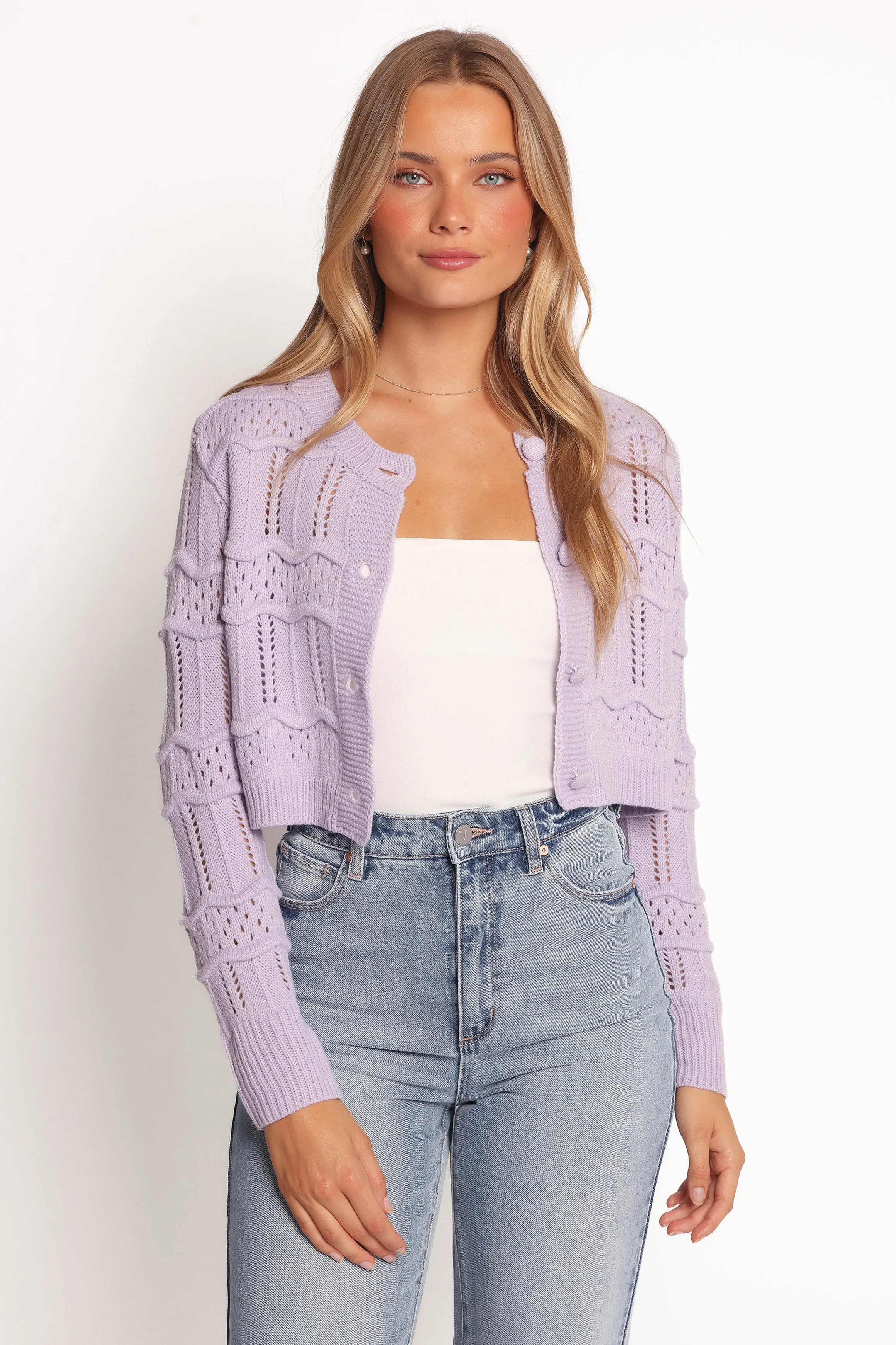 Aidy Crop Button Front Cardigan - Lilac sold by Petal & Pup product image thumbnail 4