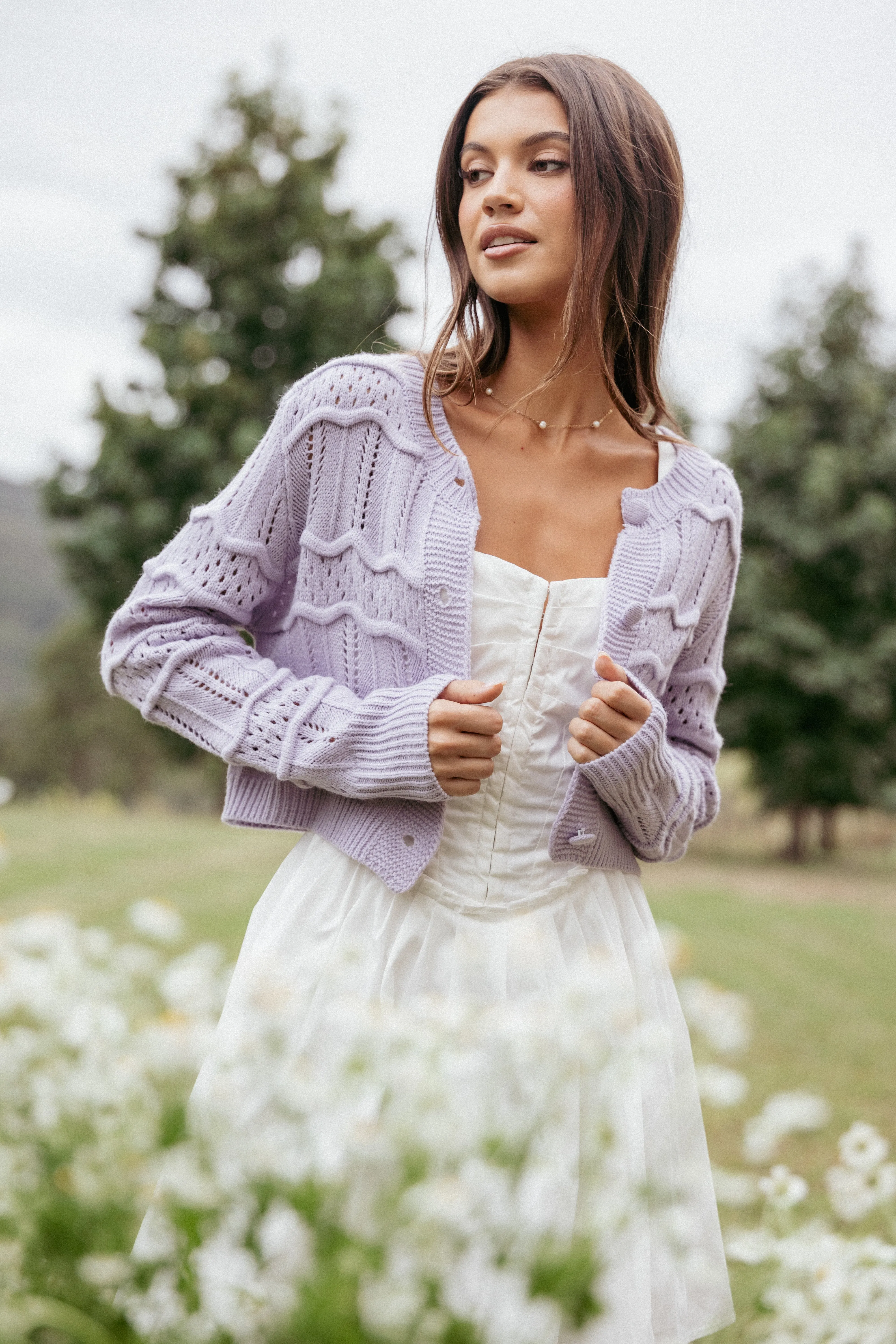 Aidy Crop Button Front Cardigan - Lilac sold by Petal & Pup