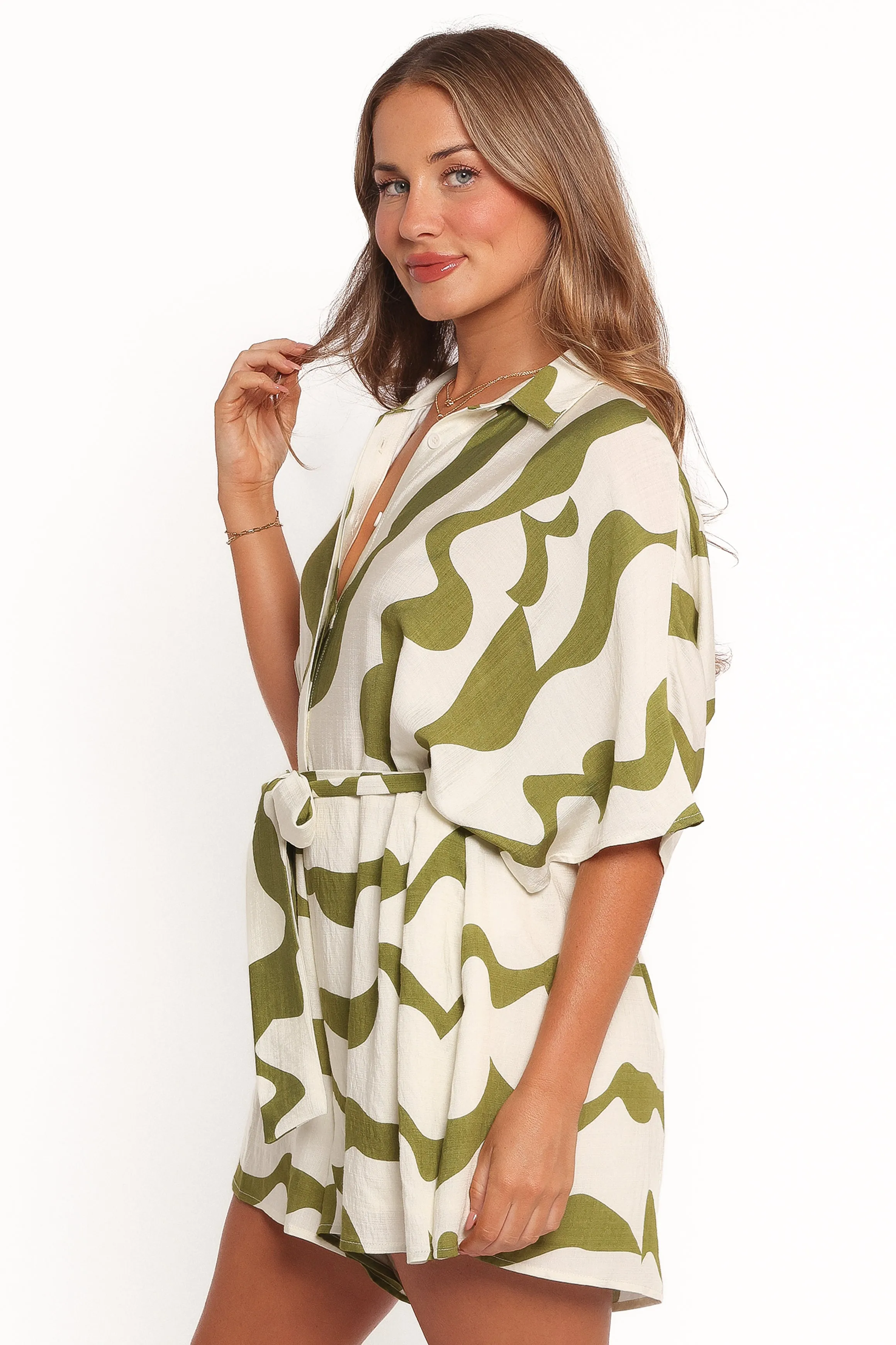 Sheily Tie Waist Romper - Green sold by Petal & Pup product image thumbnail 3