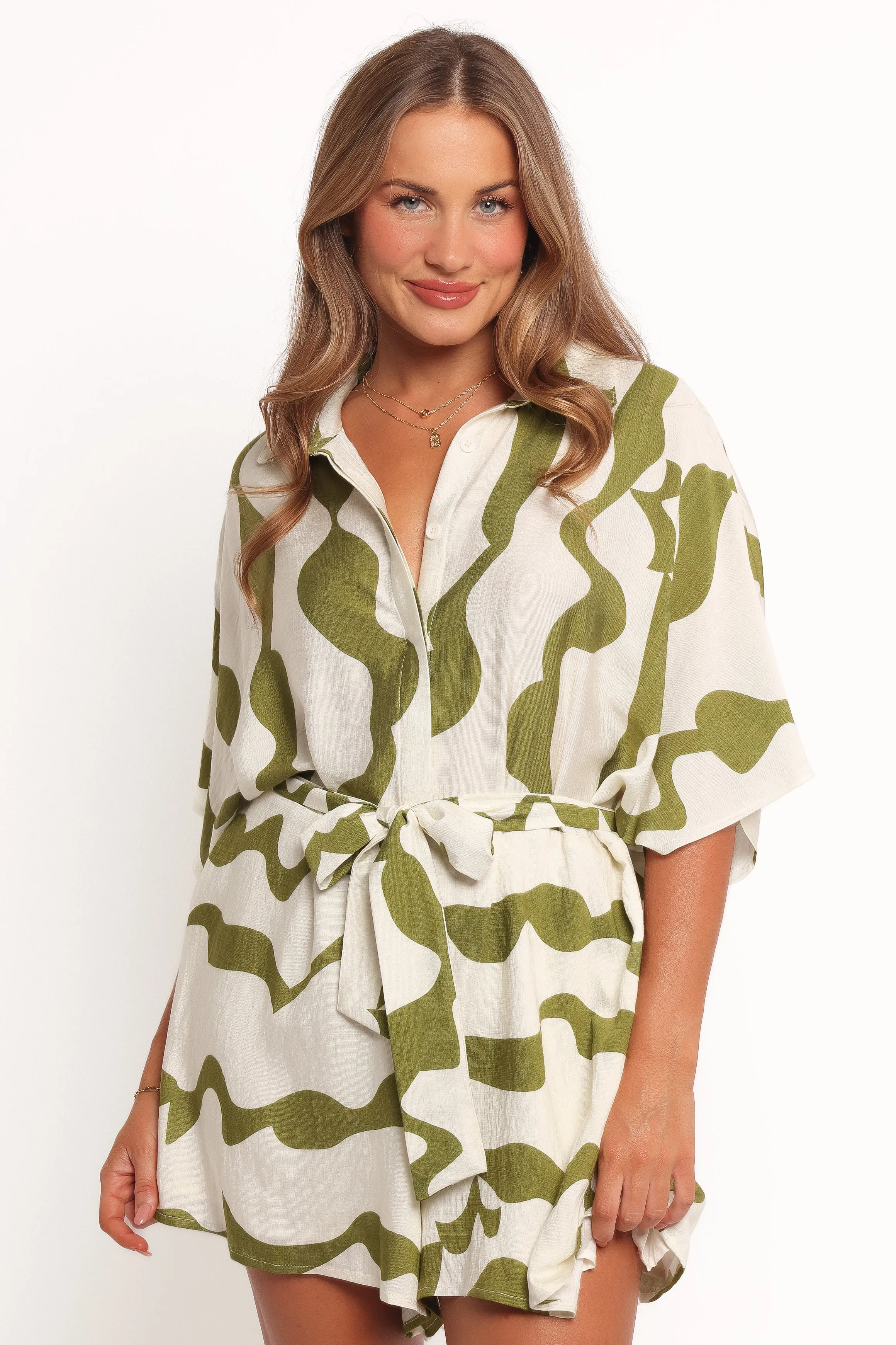 Sheily Tie Waist Romper - Green sold by Petal & Pup product image thumbnail 2