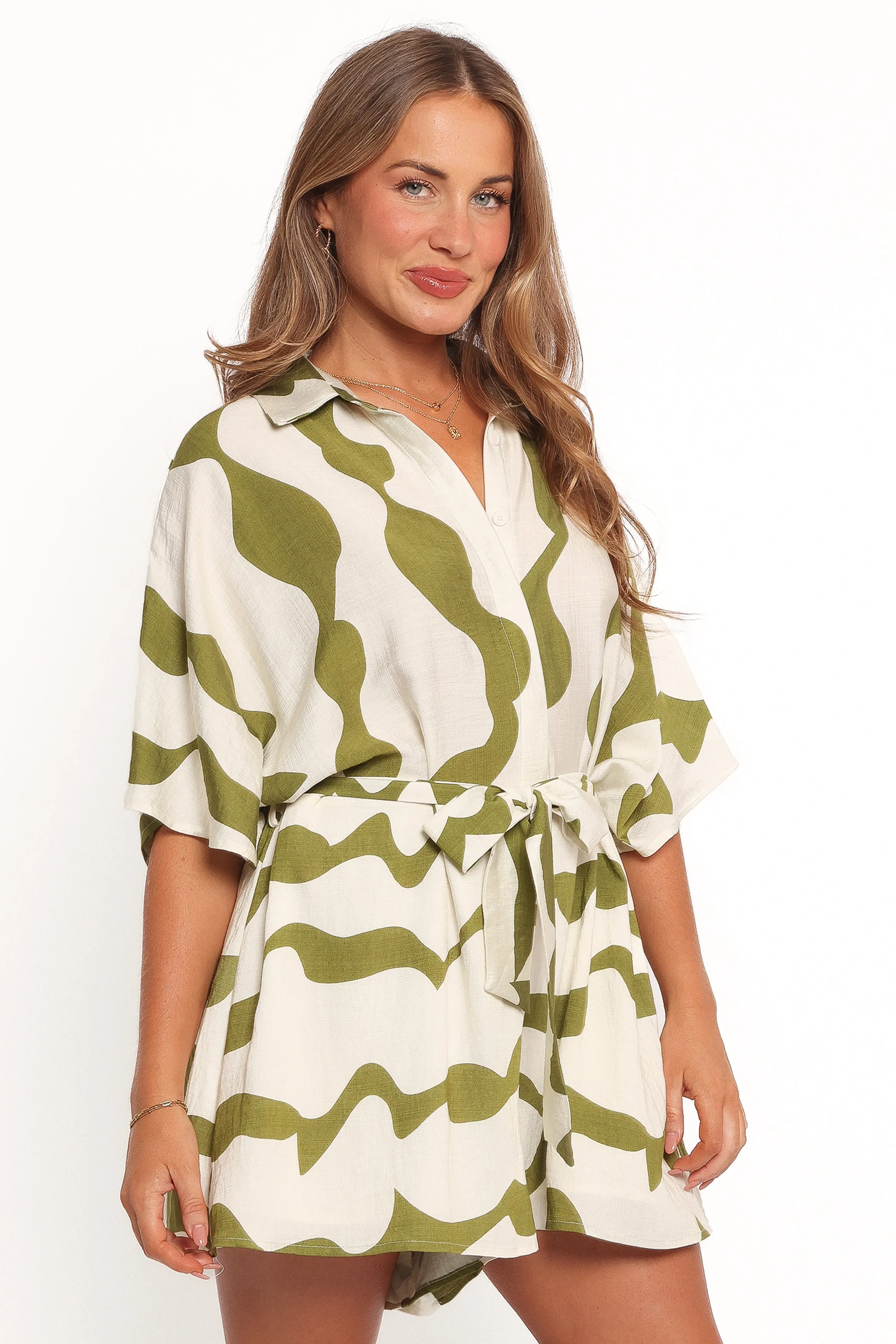 Sheily Tie Waist Romper - Green sold by Petal & Pup product image thumbnail 5