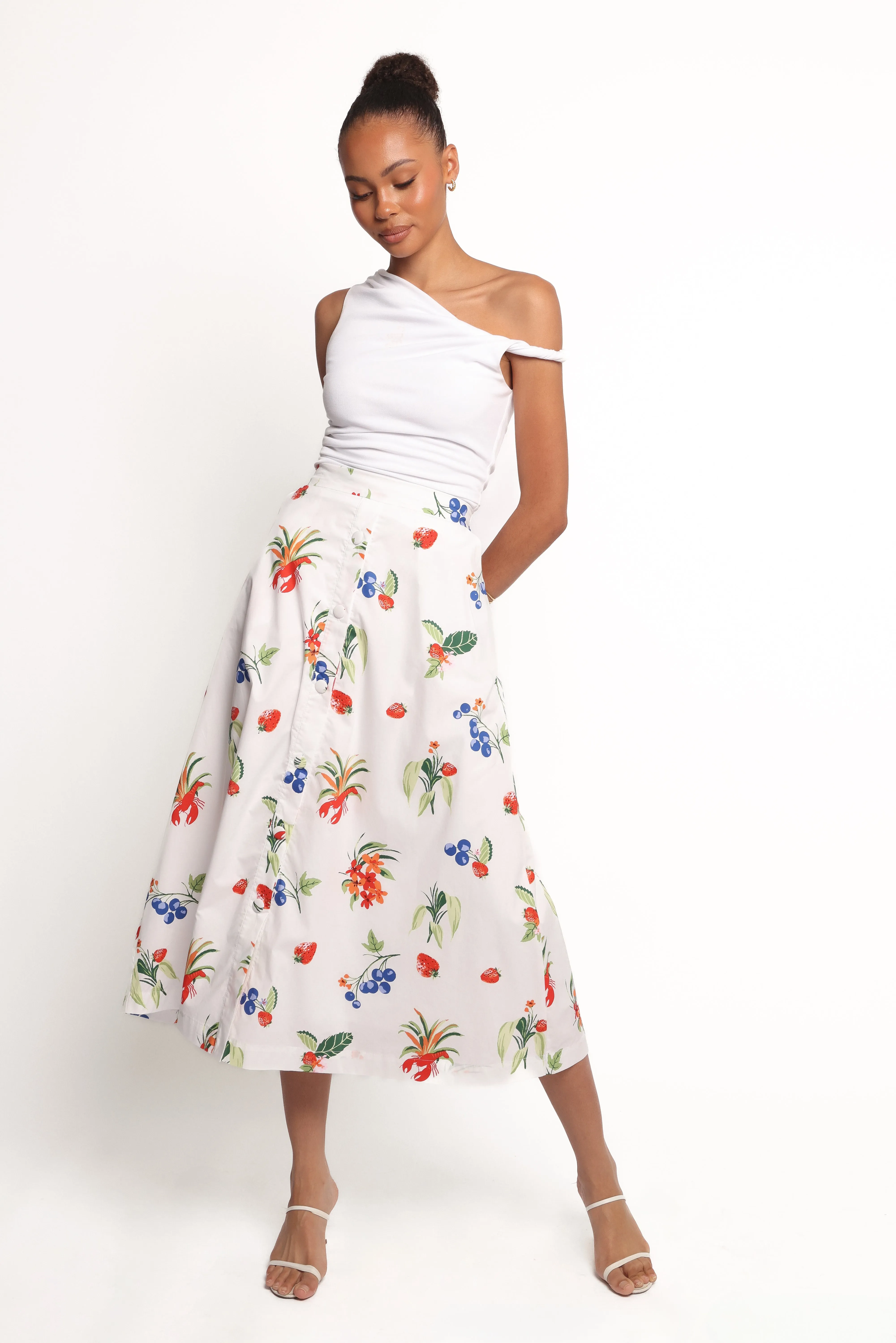 Geneva Midi Skirt - Off White Red sold by Petal & Pup product image thumbnail 3