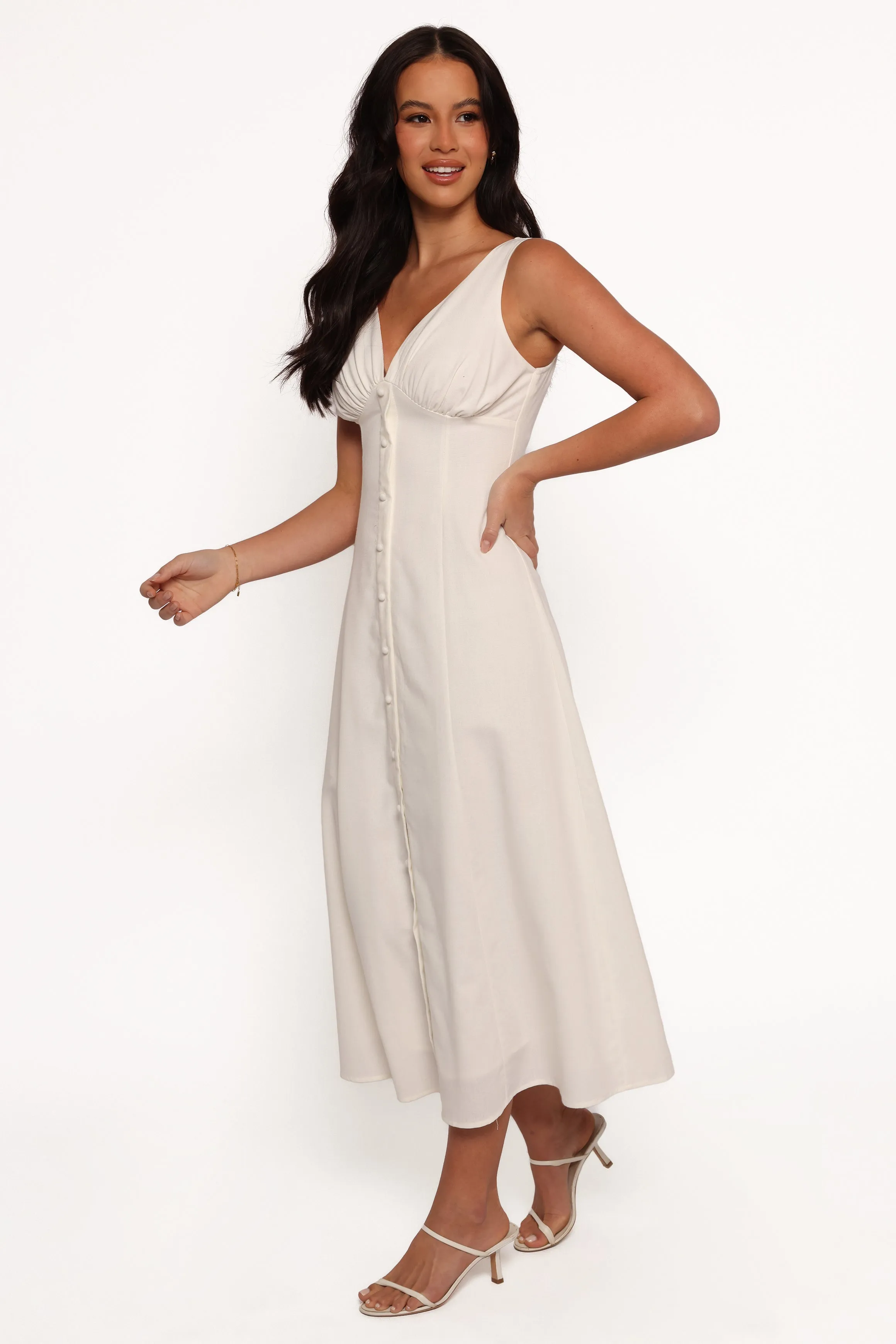 Barbara Midi Button Down Dress - White sold by Petal & Pup product image thumbnail 3