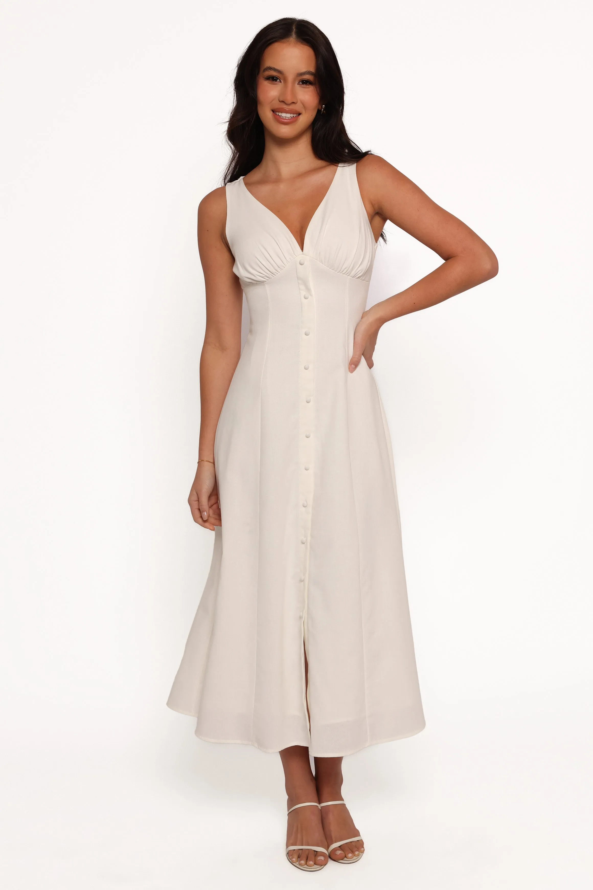 Barbara Midi Button Down Dress - White sold by Petal & Pup