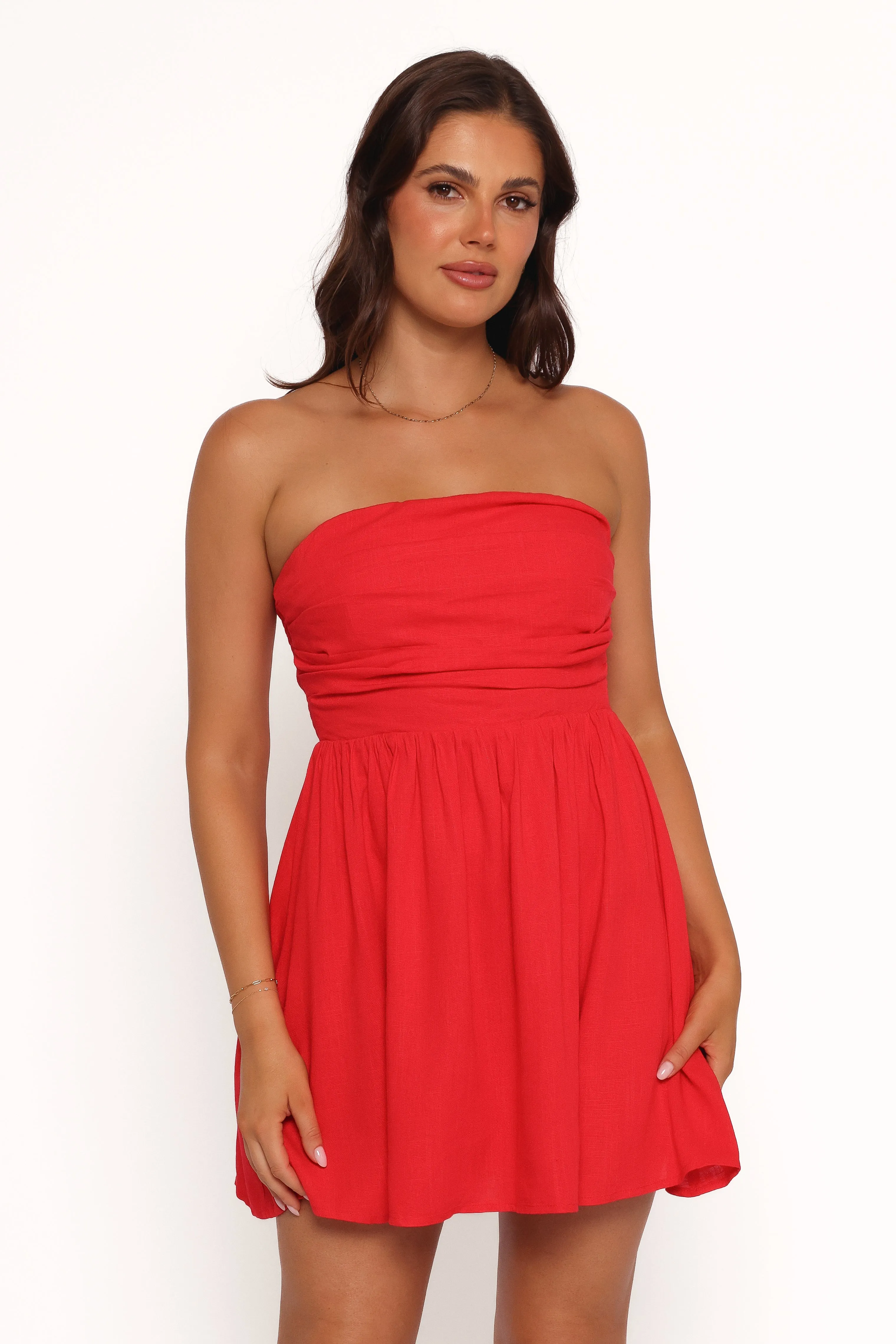 Katy Strapless Mini Dress - Red sold by Petal & Pup