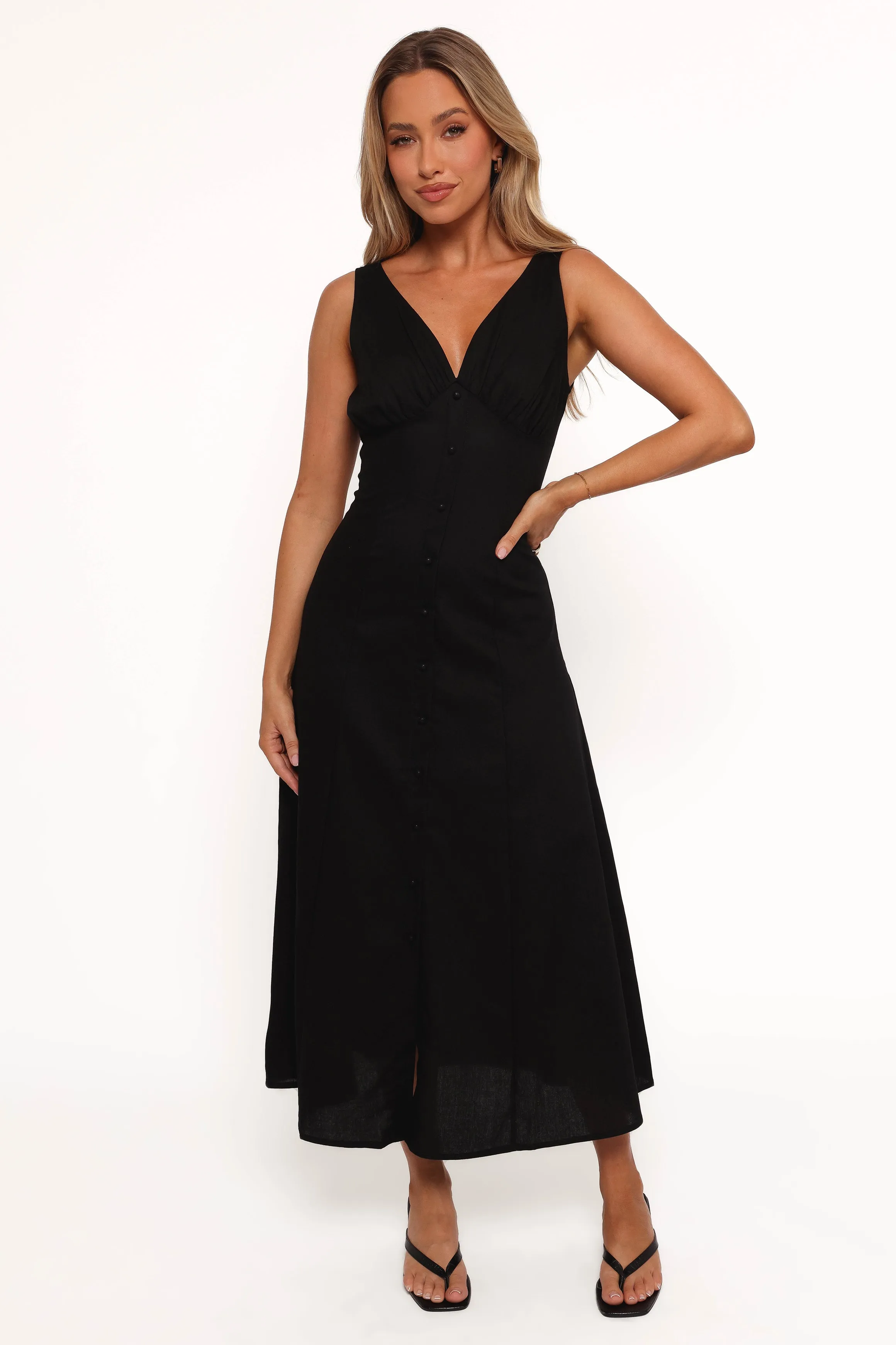 Barbara Midi Button Down Dress - Black sold by Petal & Pup product image thumbnail 3