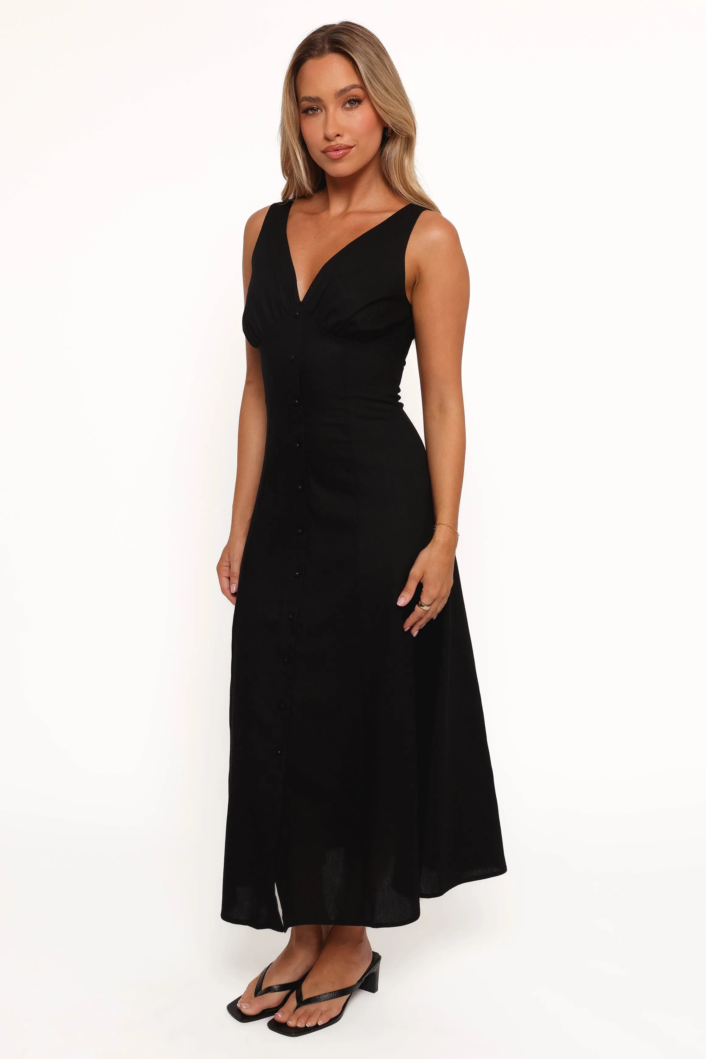 Barbara Midi Button Down Dress - Black sold by Petal & Pup product image thumbnail 5