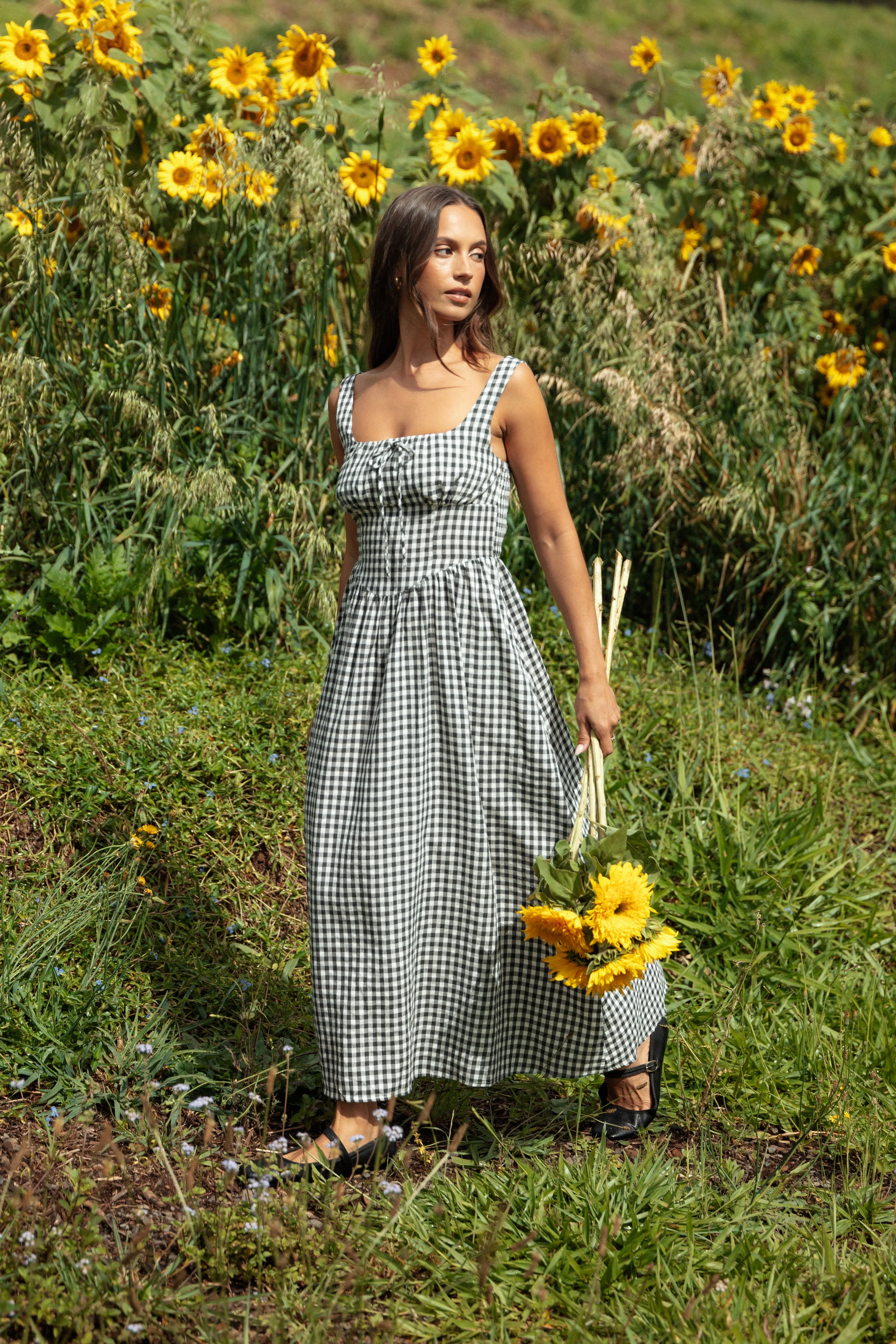 Kinslee Midi Dress - Black Gingham sold by Petal & Pup
