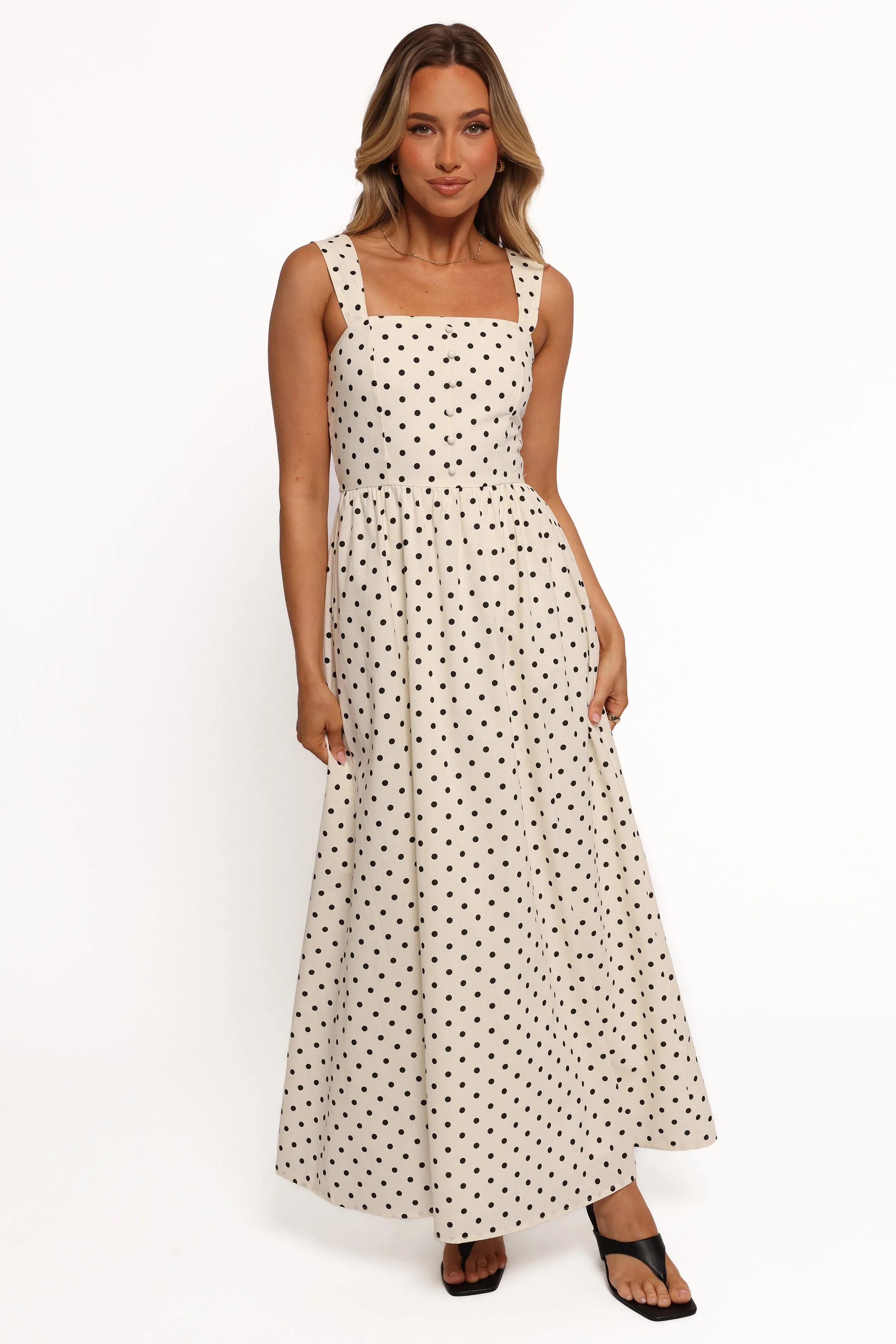 Jenni Maxi Dress - White Polka Dot sold by Petal & Pup