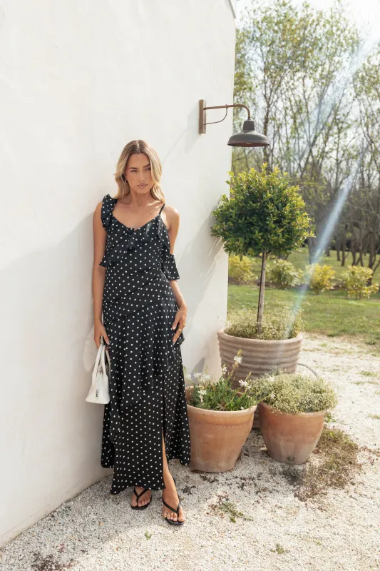 Adelina Maxi Dress - Black Polka Dot sold by Petal & Pup