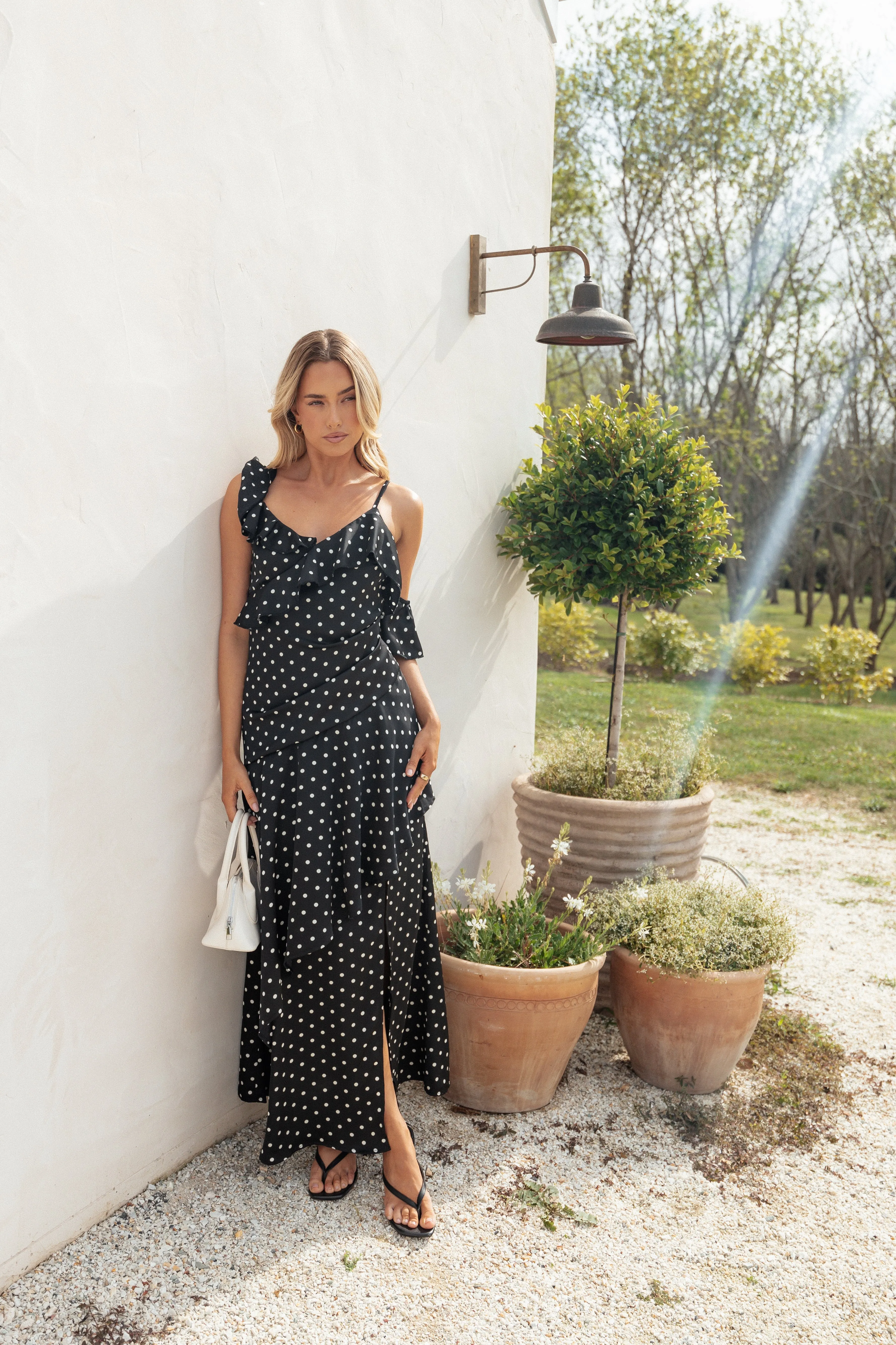 Adelina Maxi Dress - Black Polka Dot sold by Petal & Pup