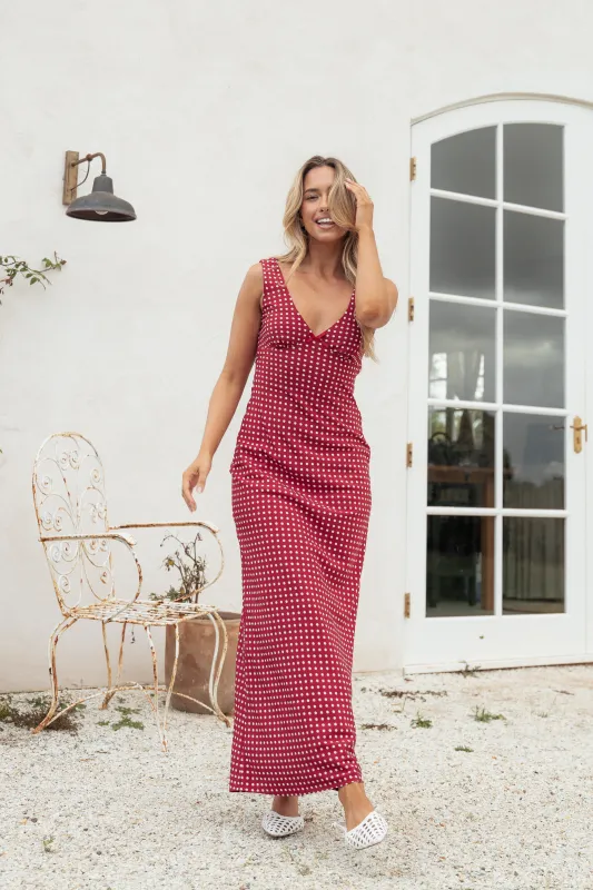 Leni Maxi Dress - Red Polka Dot sold by Petal & Pup