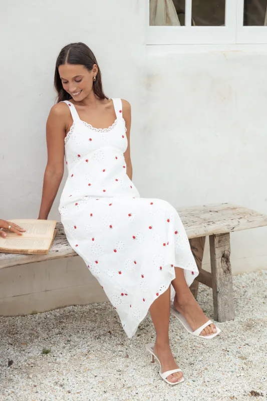 Salli Midi Dress - White/Red sold by Petal & Pup