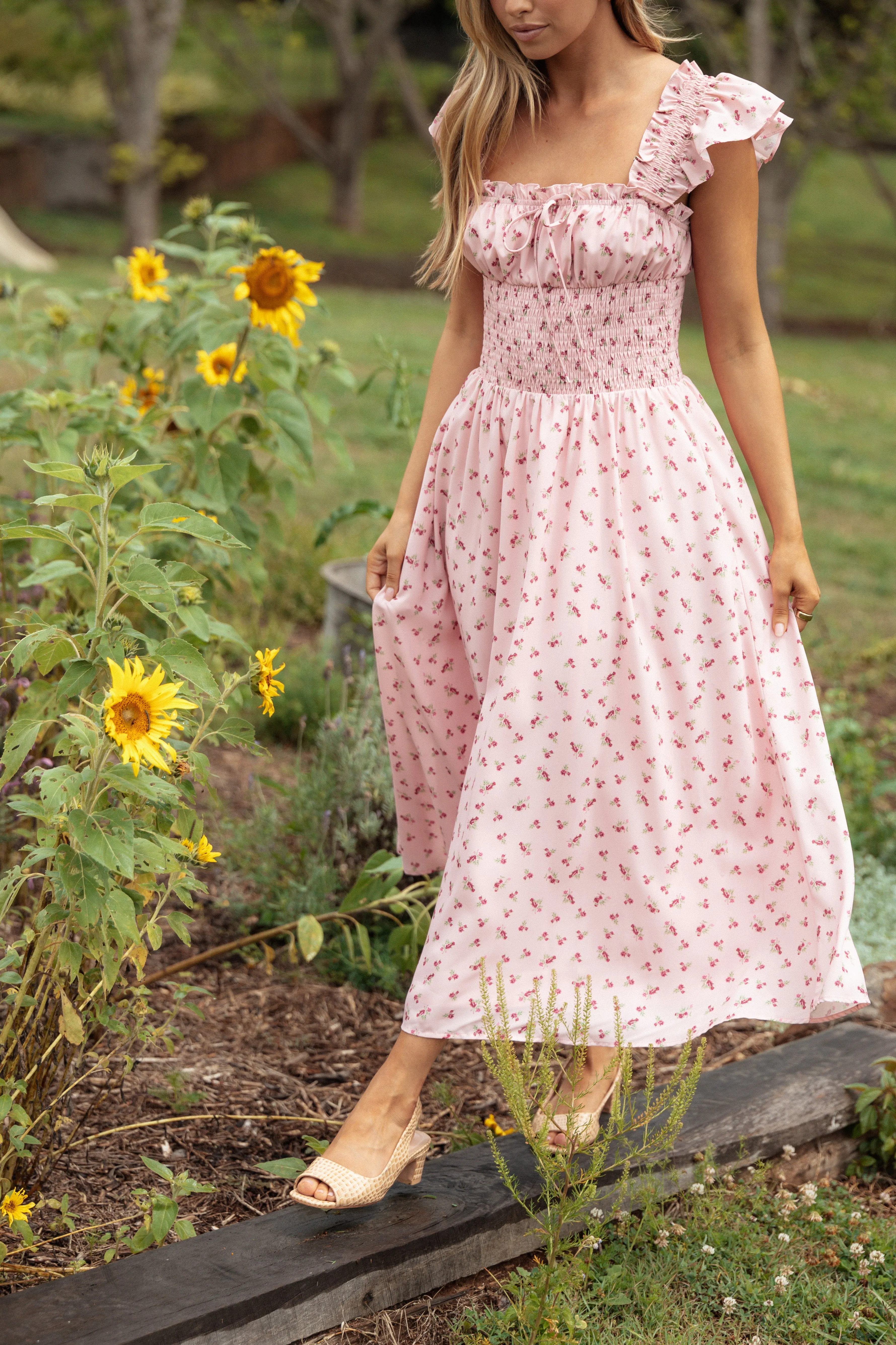 Bronte Midi Dress - Pink Floral sold by Petal & Pup