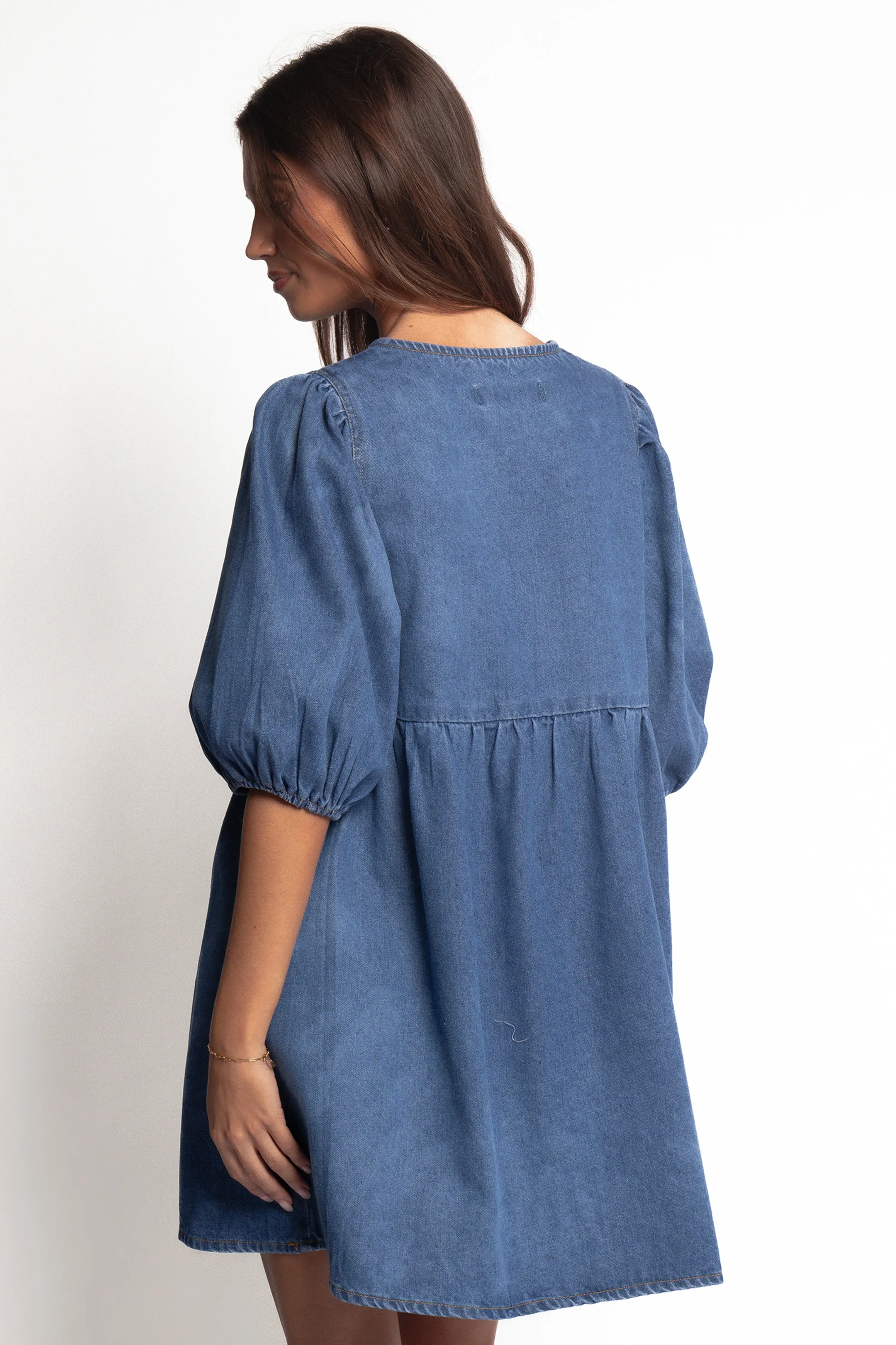 Romana Tie Front Mini Dress - Dark Denim sold by Petal & Pup product image thumbnail 5