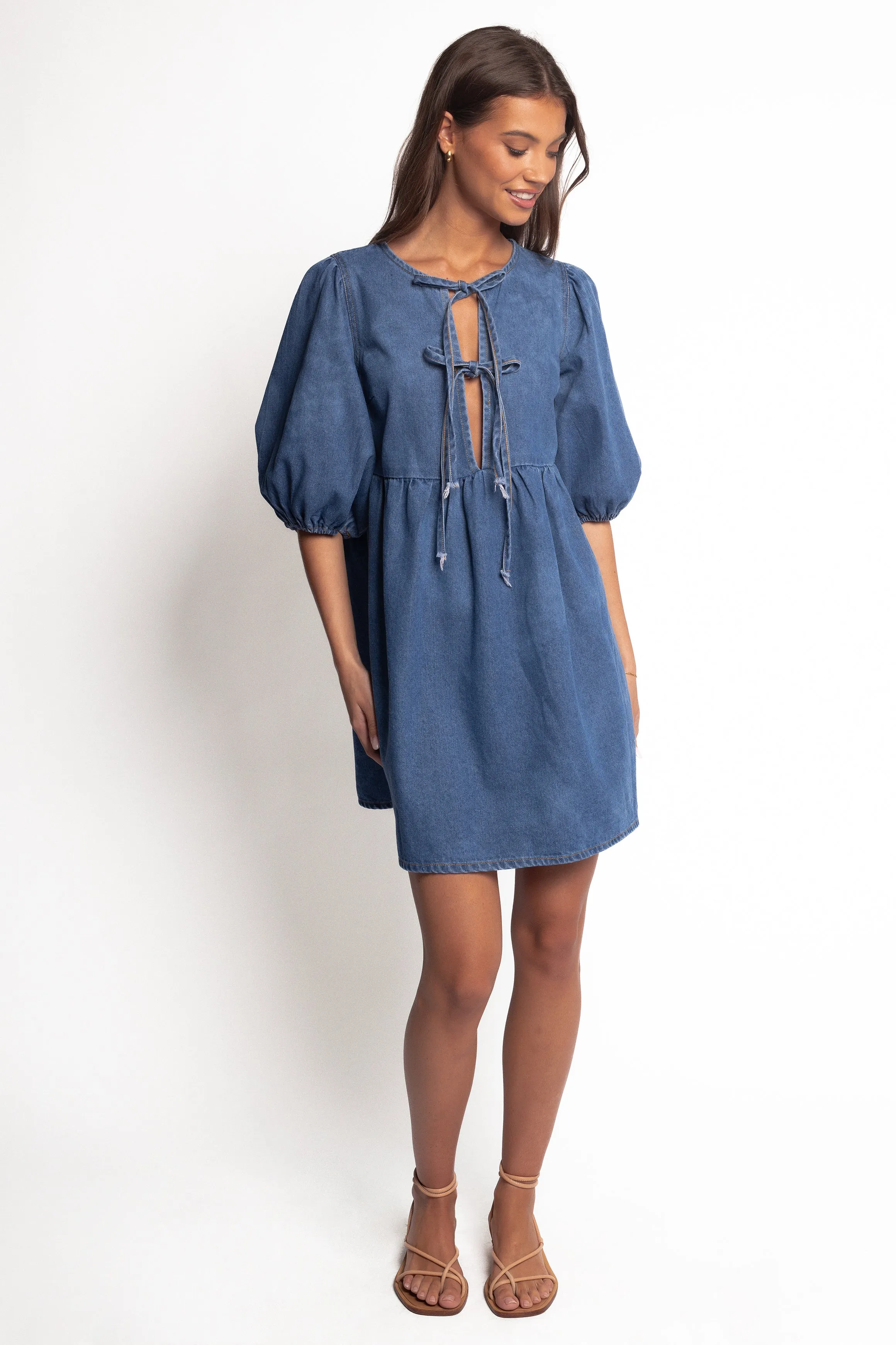 Romana Tie Front Mini Dress - Dark Denim sold by Petal & Pup product image thumbnail 3