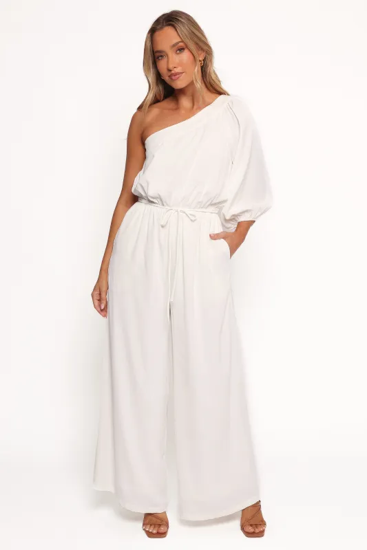 Hedda One Shoulder Jumpsuit - White sold by Petal & Pup