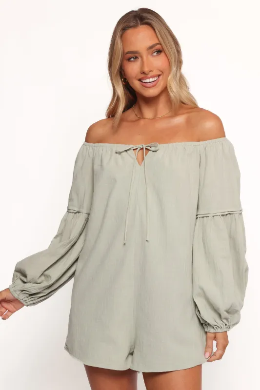 Anette Long Sleeve Romper - Sage sold by Petal & Pup