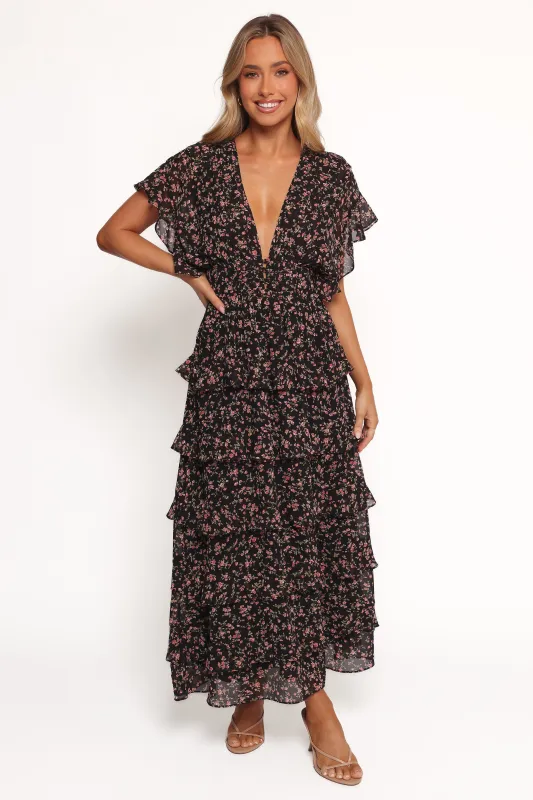 Wendi Ruffle Dress - Black Floral sold by Petal & Pup