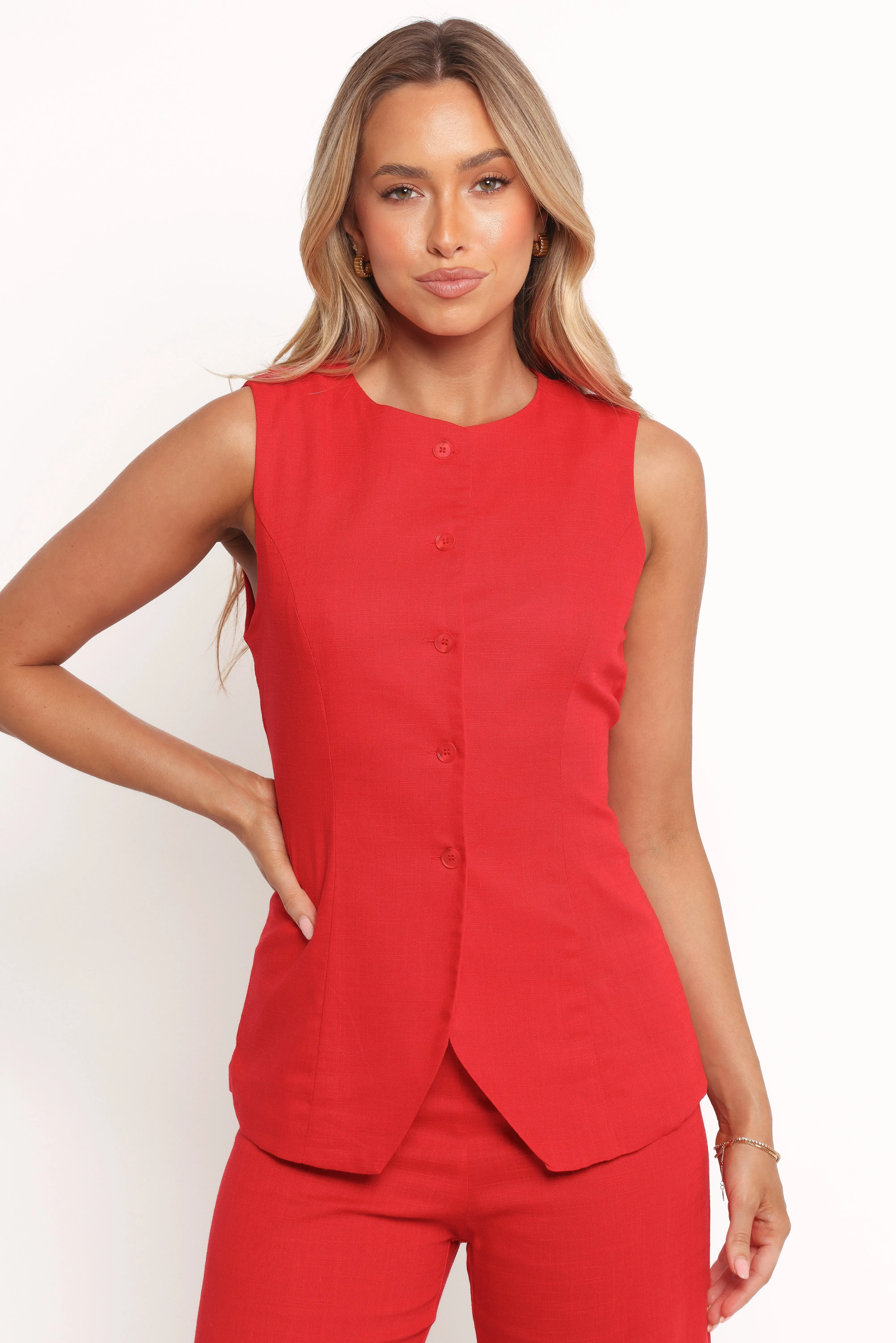 Amia Linen Blend Vest Top - Red sold by Petal & Pup