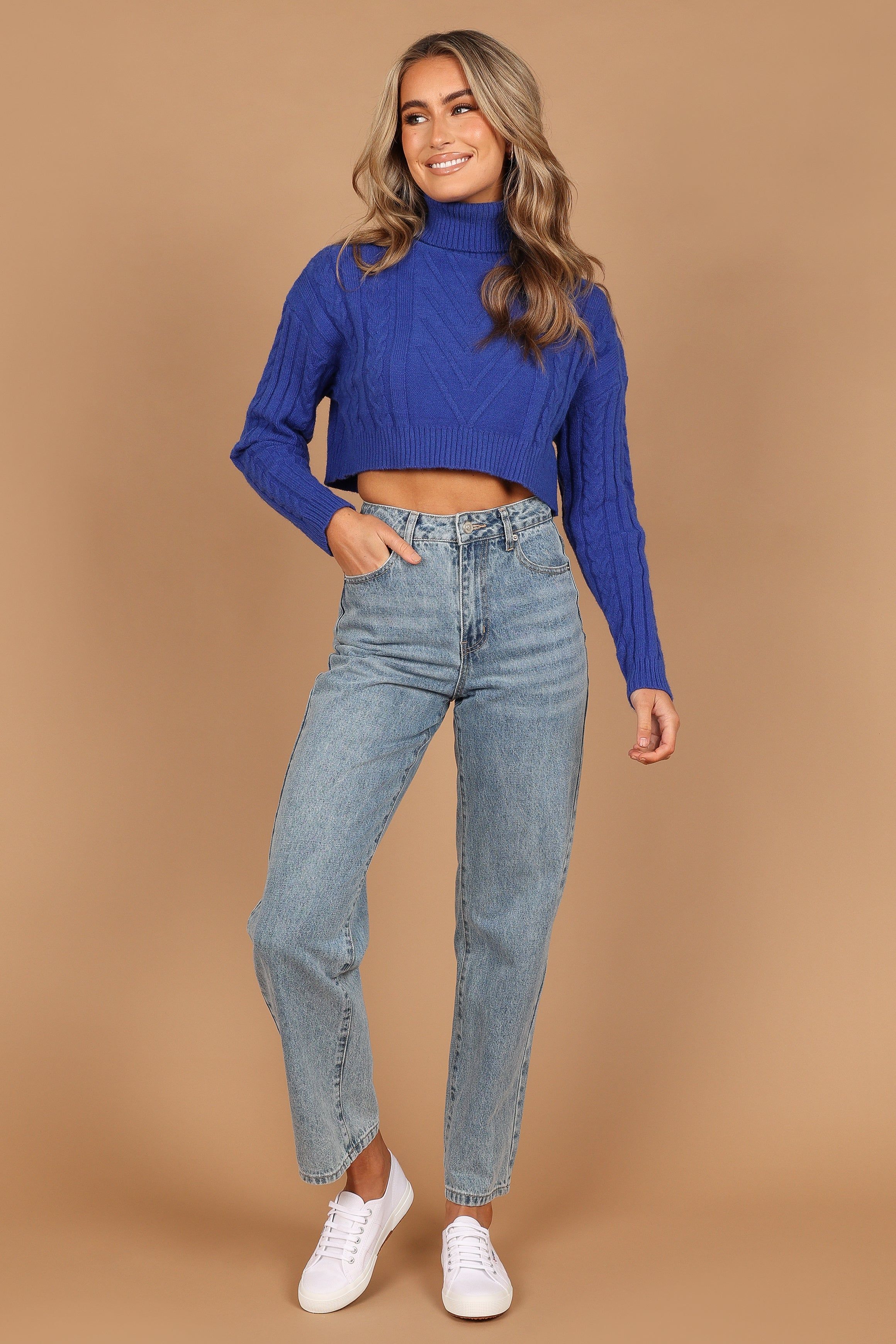 Kellan Turtleneck Cable Crop Knit Sweater - Blue sold by Petal & Pup product image thumbnail 7