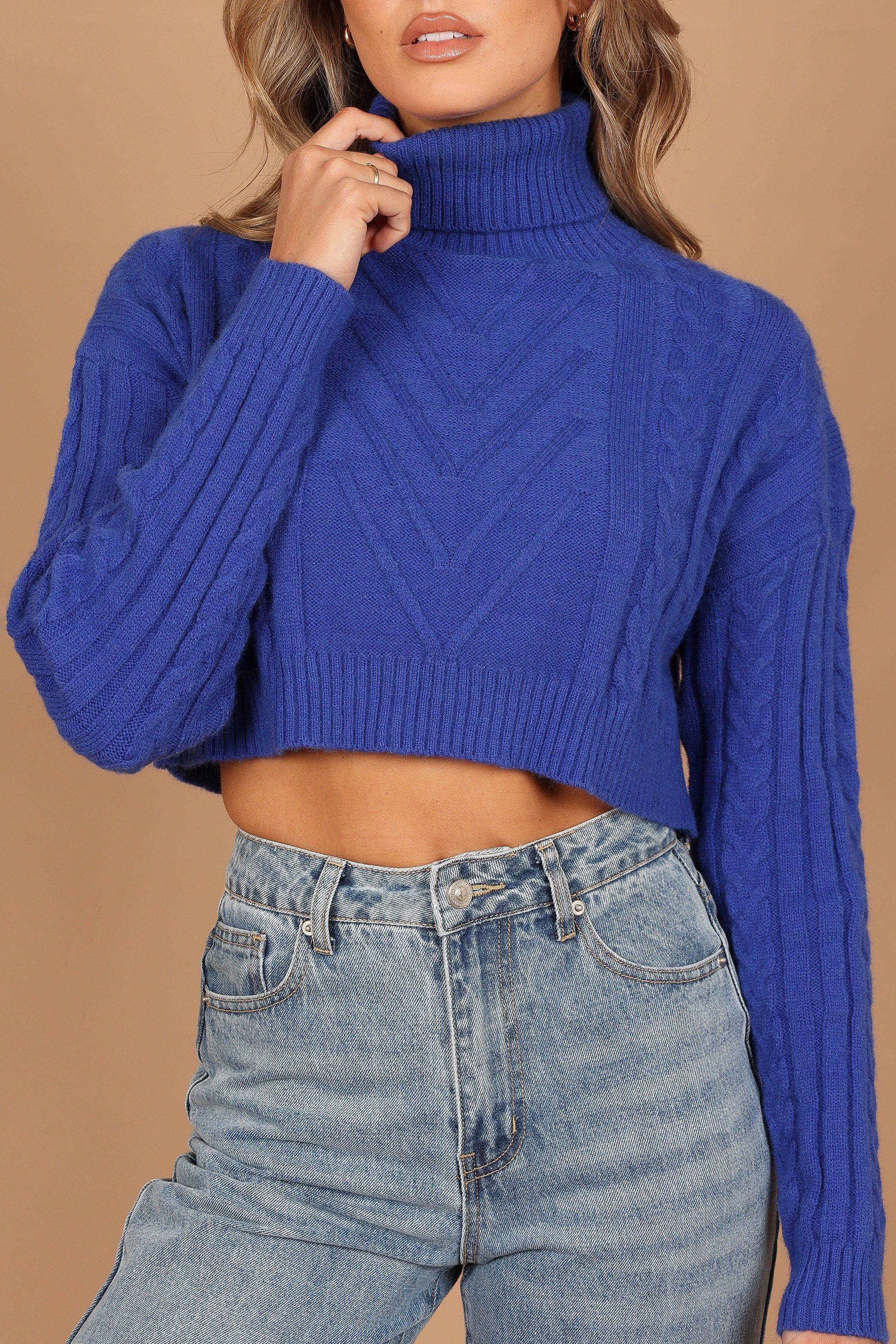 Kellan Turtleneck Cable Crop Knit Sweater - Blue sold by Petal & Pup product image thumbnail 5
