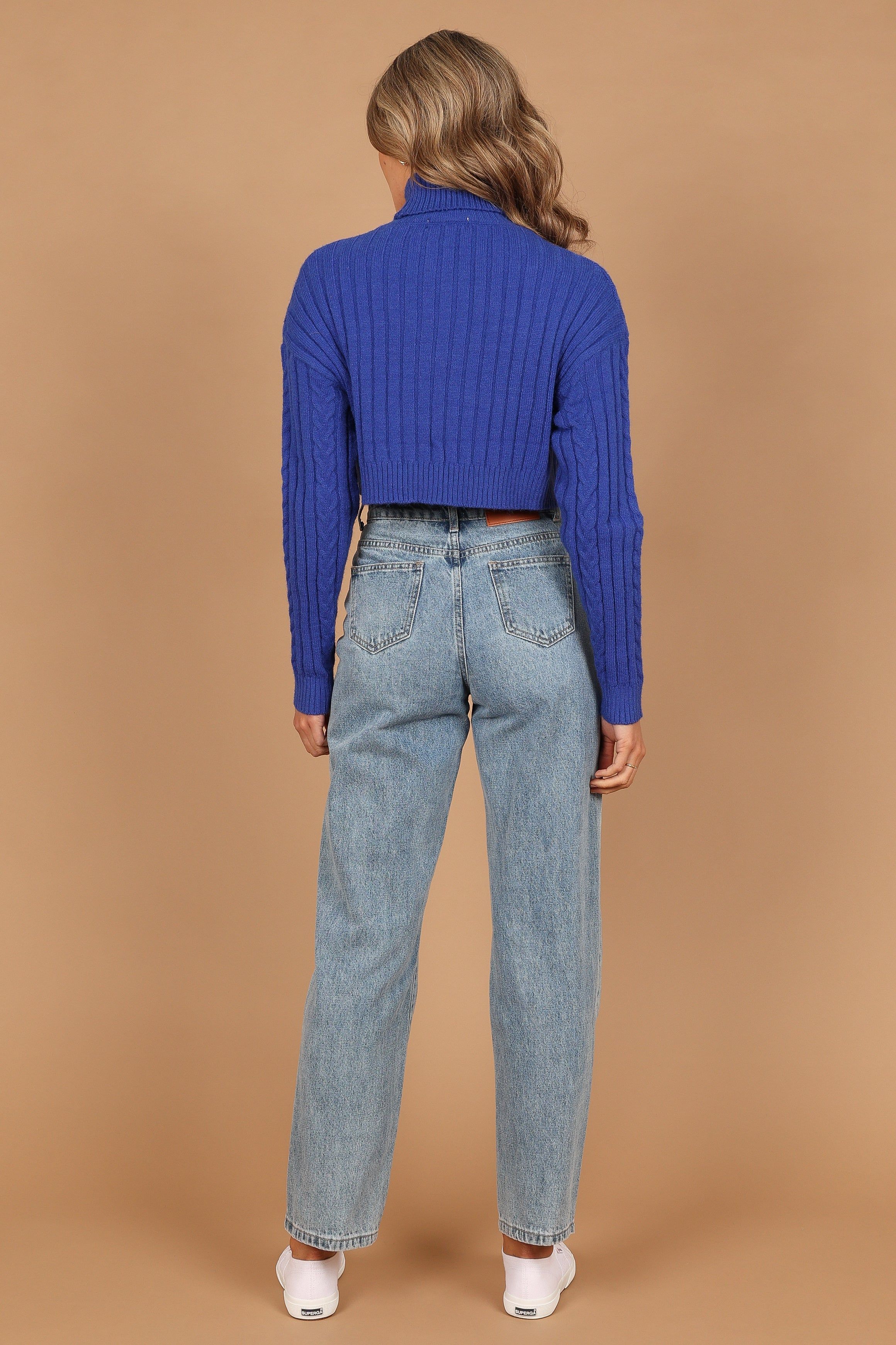 Kellan Turtleneck Cable Crop Knit Sweater - Blue sold by Petal & Pup product image thumbnail 2