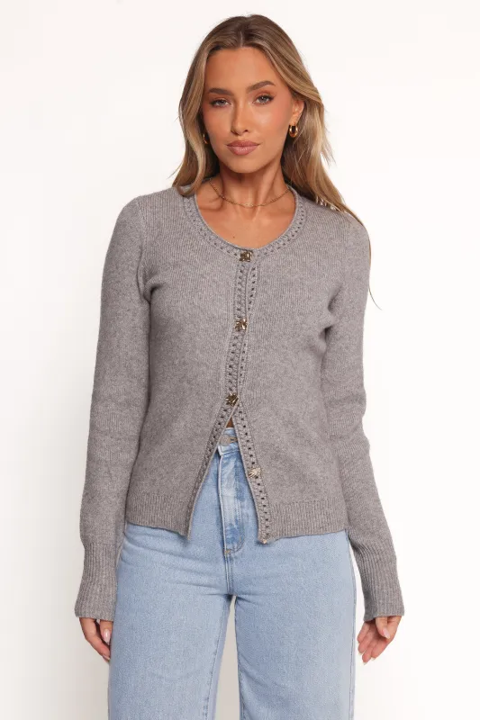 Quay Button Front Cardigan - Heather Grey sold by Petal & Pup