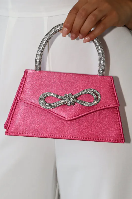 Flicka Rhinestone Bow Bag - Pink Satin sold by Petal & Pup