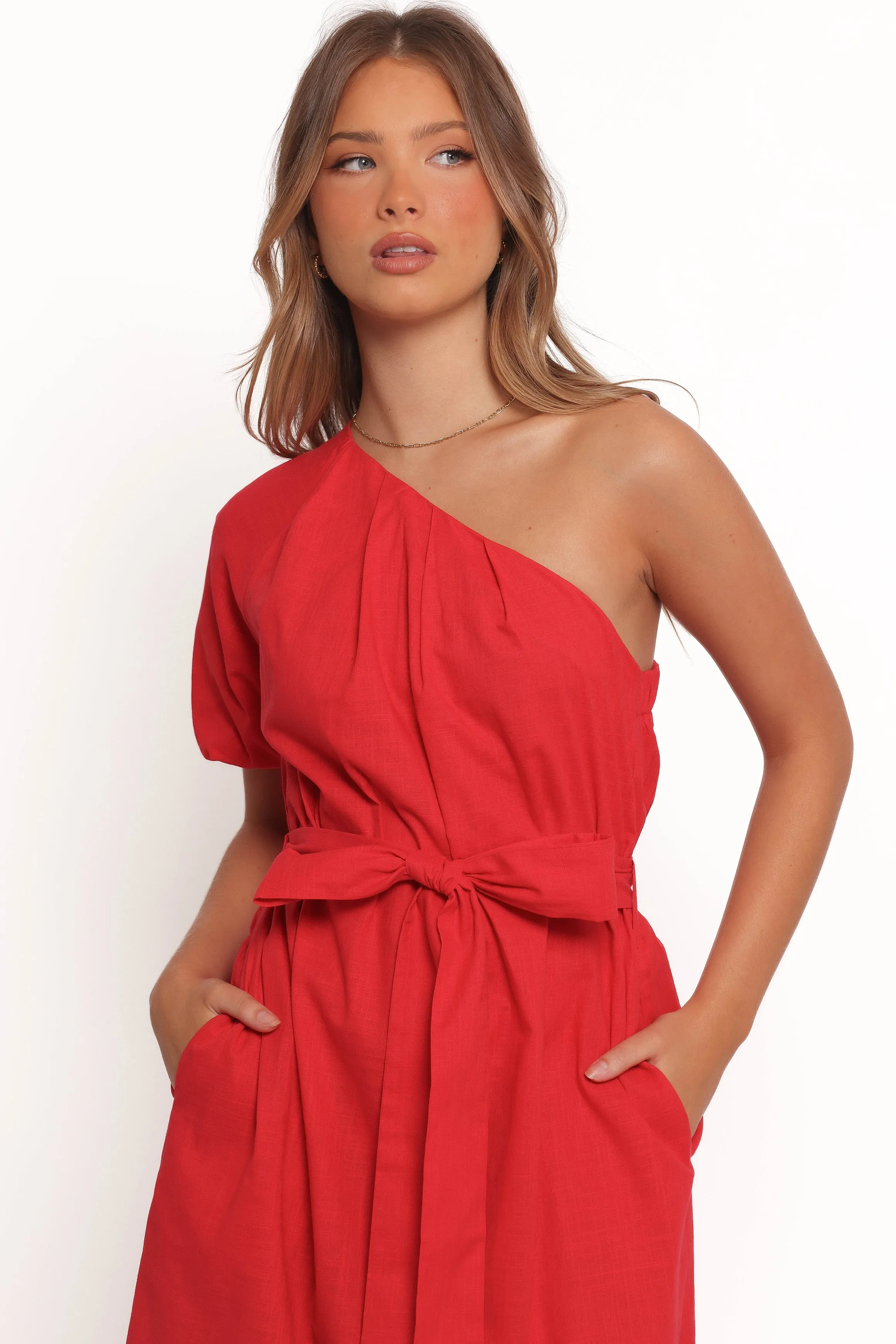 Roma One Shoulder Midi Dress - Red sold by Petal & Pup product image thumbnail 4