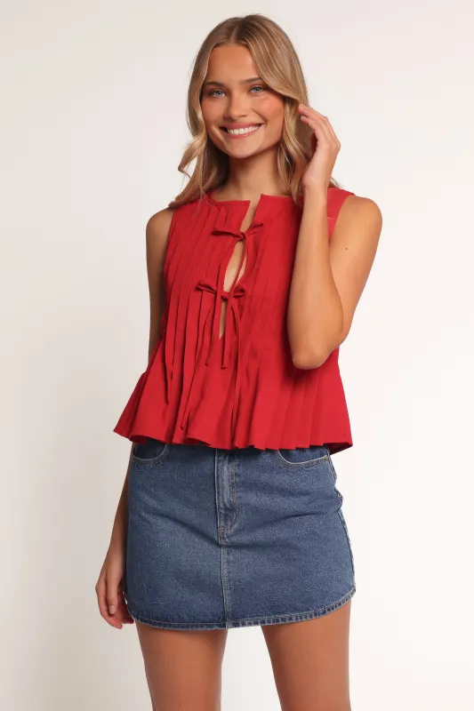 Delia Pleat Tie Top - Red sold by Petal & Pup
