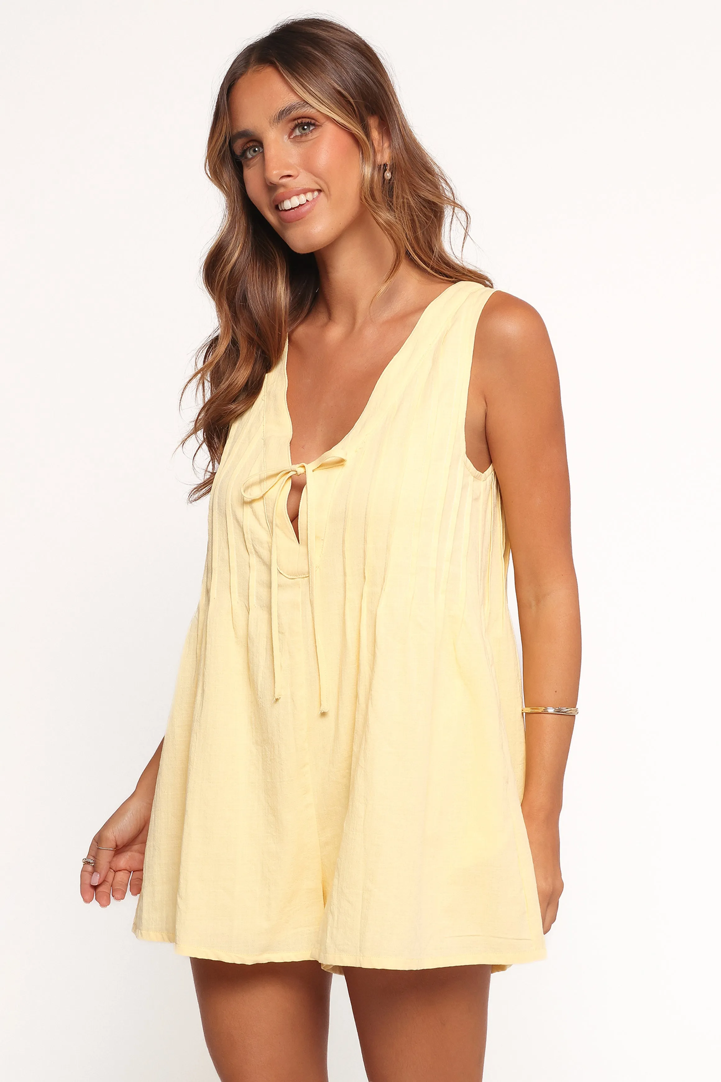 Kallie Tie Front Romper - Butter Yellow sold by Petal & Pup product image thumbnail 5