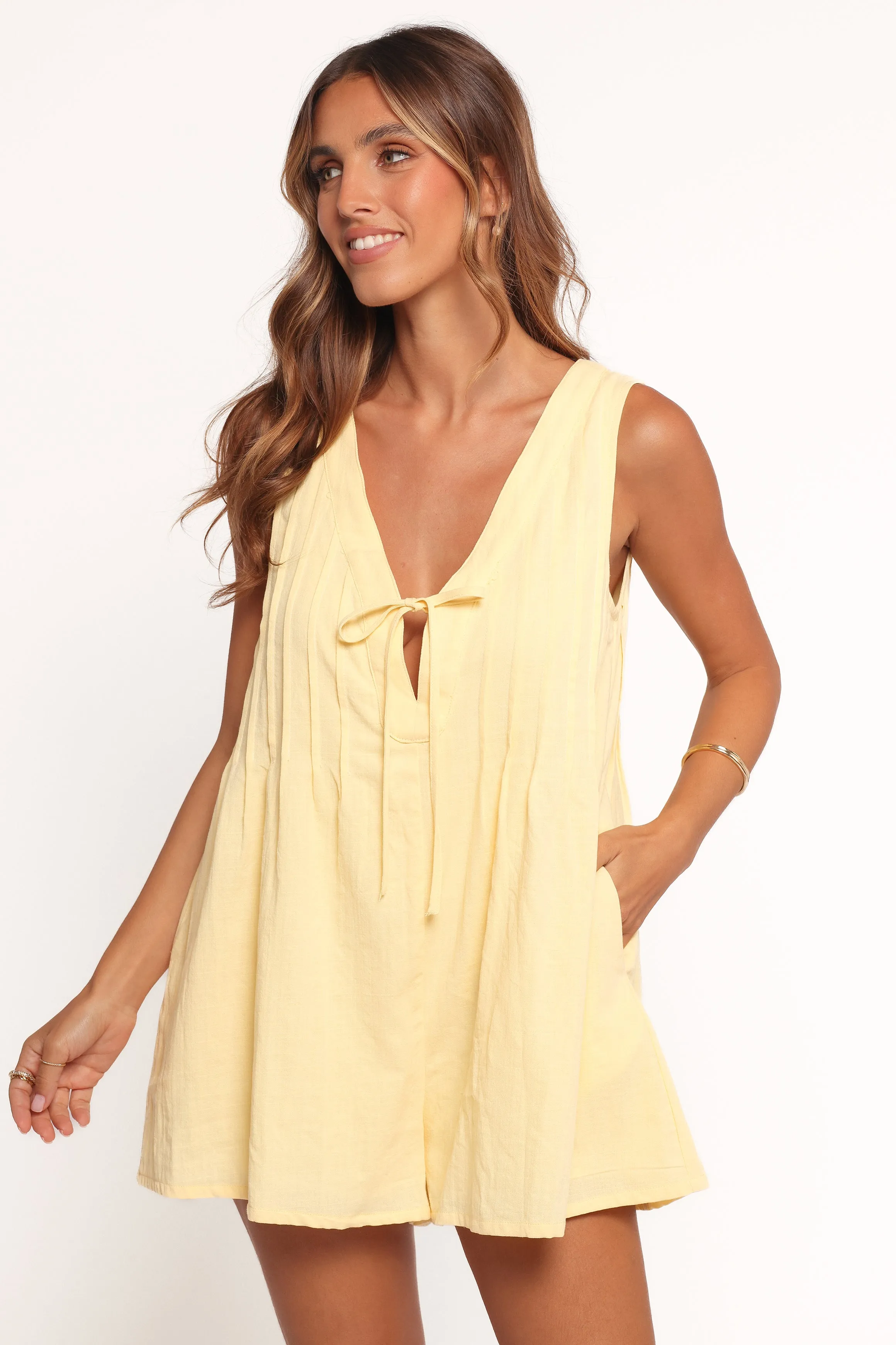 Kallie Tie Front Romper - Butter Yellow sold by Petal & Pup product image thumbnail 4