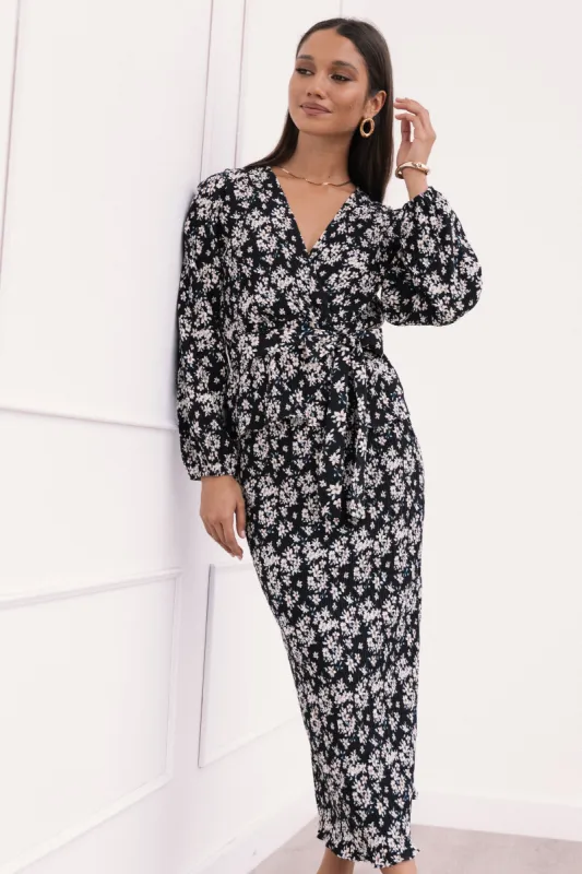 Minelli Pleat Top - Black/White Floral sold by Petal & Pup